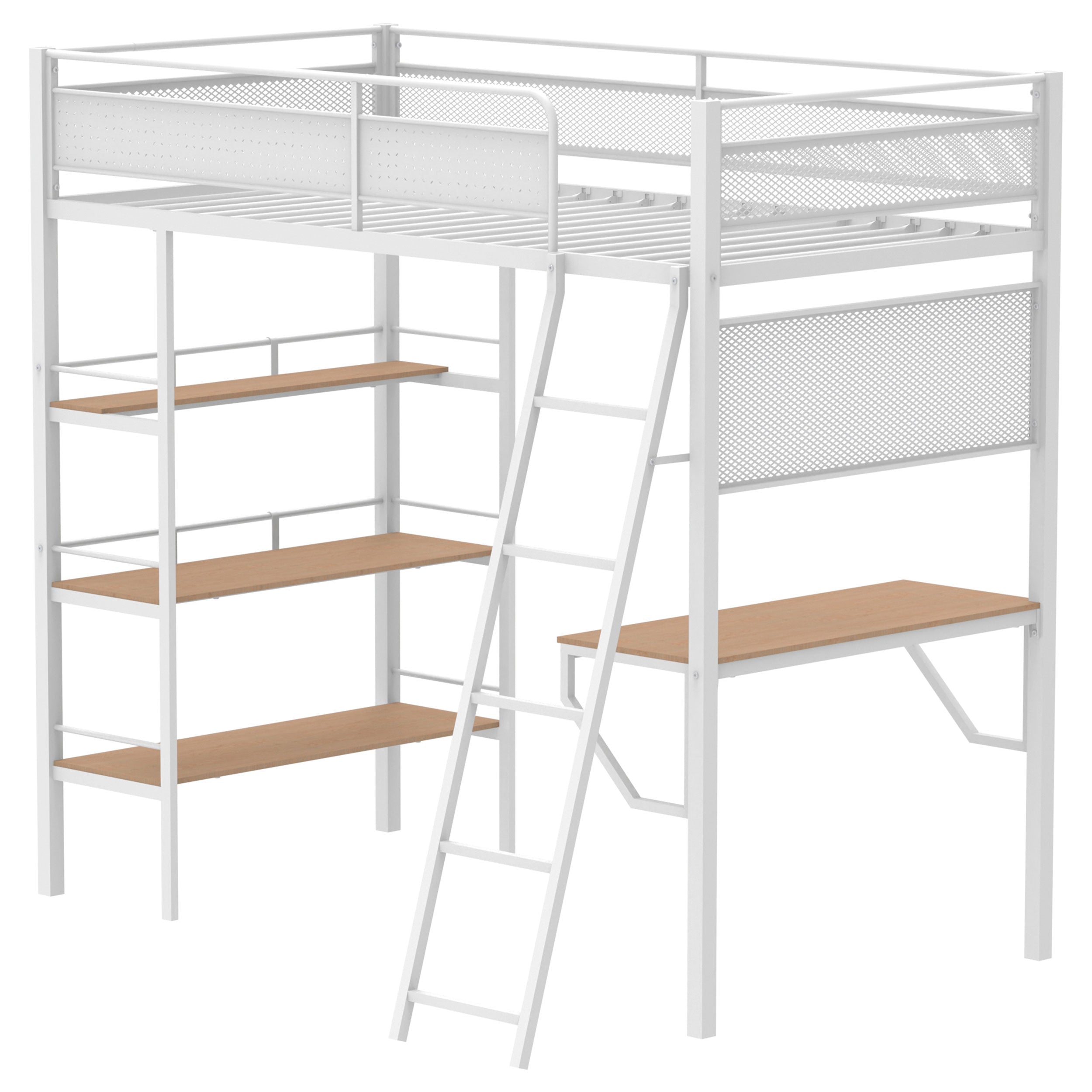 Campus 3-shelf Metal Twin Workstation Loft Bed Matte White — view 5
