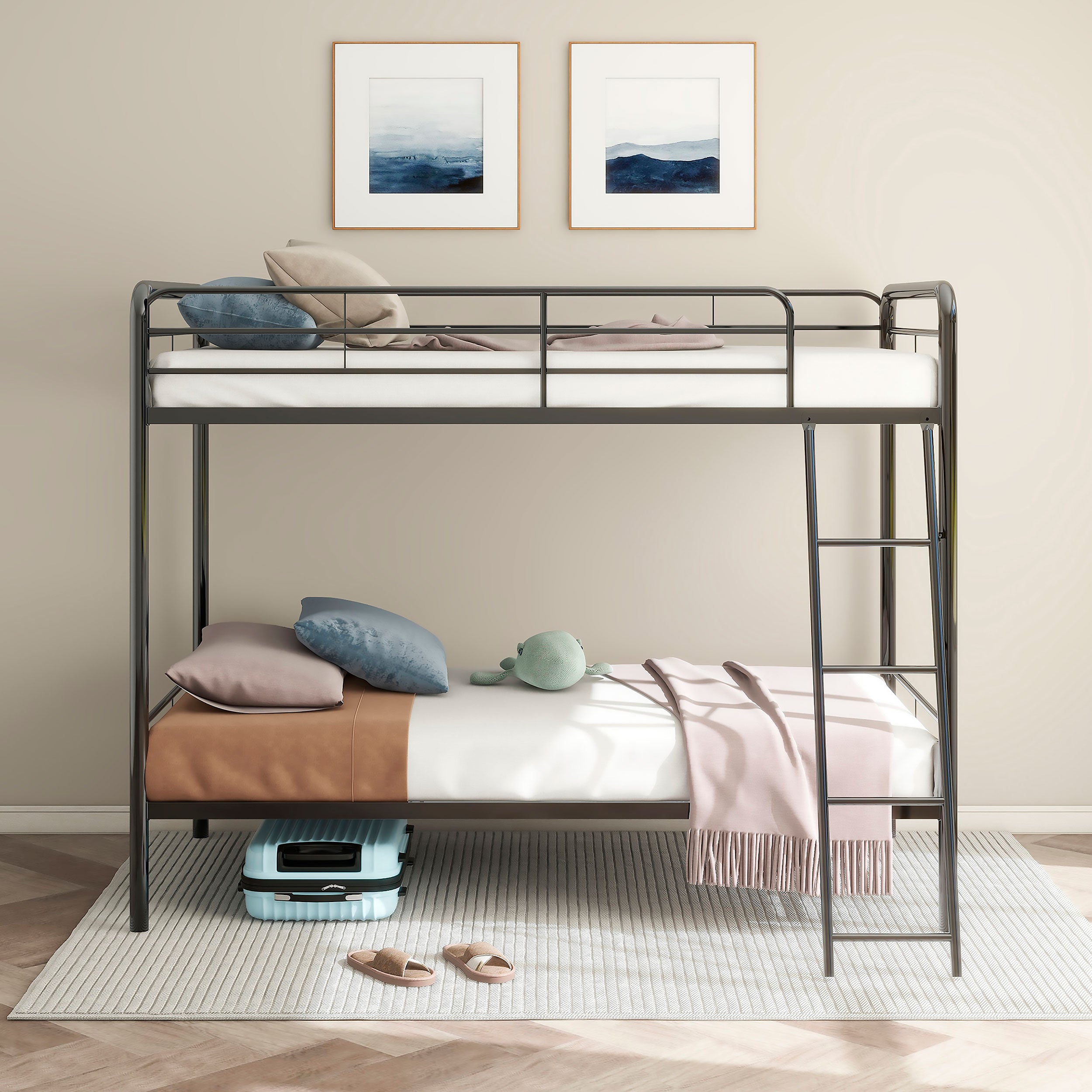 Carson Metal Twin Over Twin Bunk Bed Glossy Black — view 3
