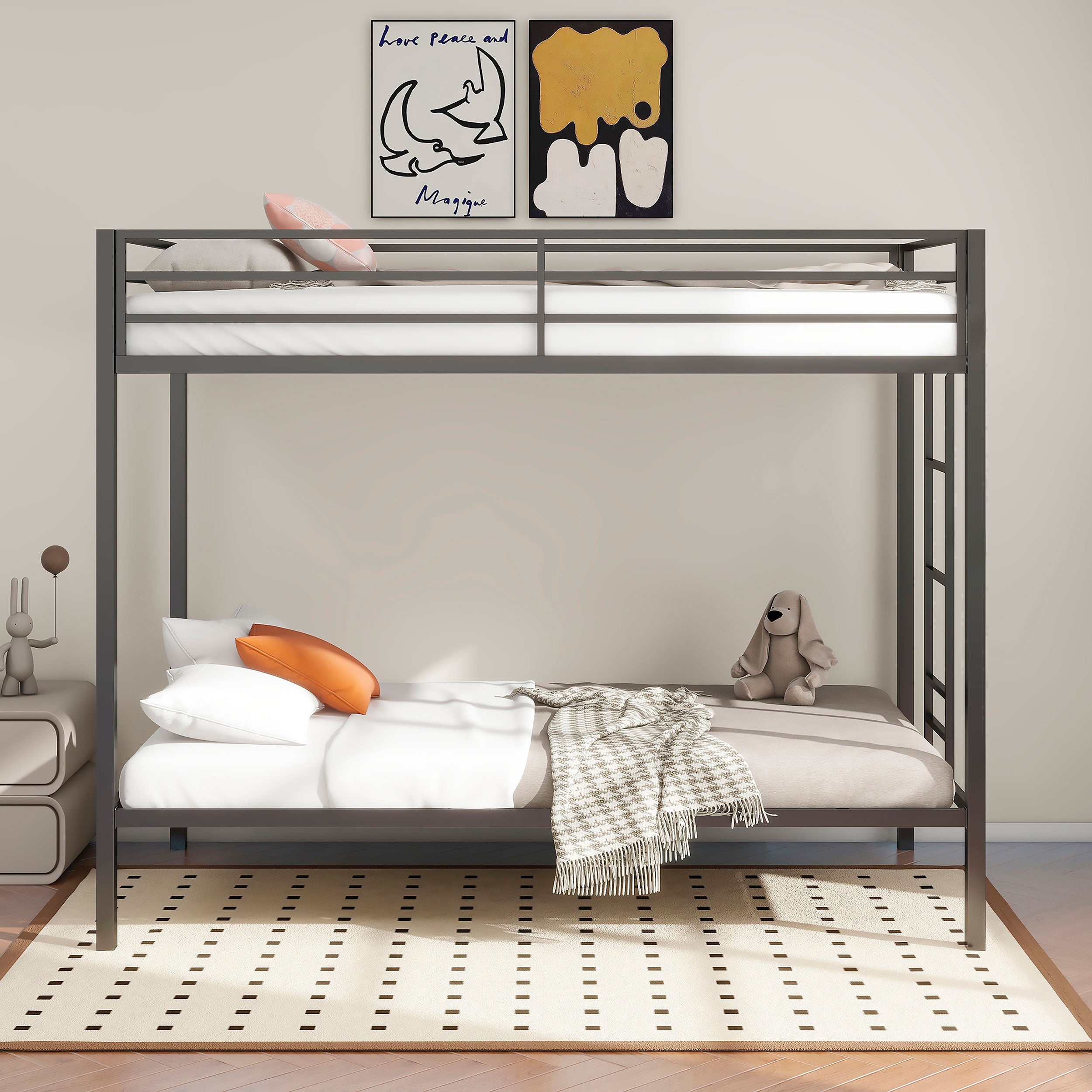 Alevera Metal Twin Over Twin Bunk Bed with Ladder Black — view 3