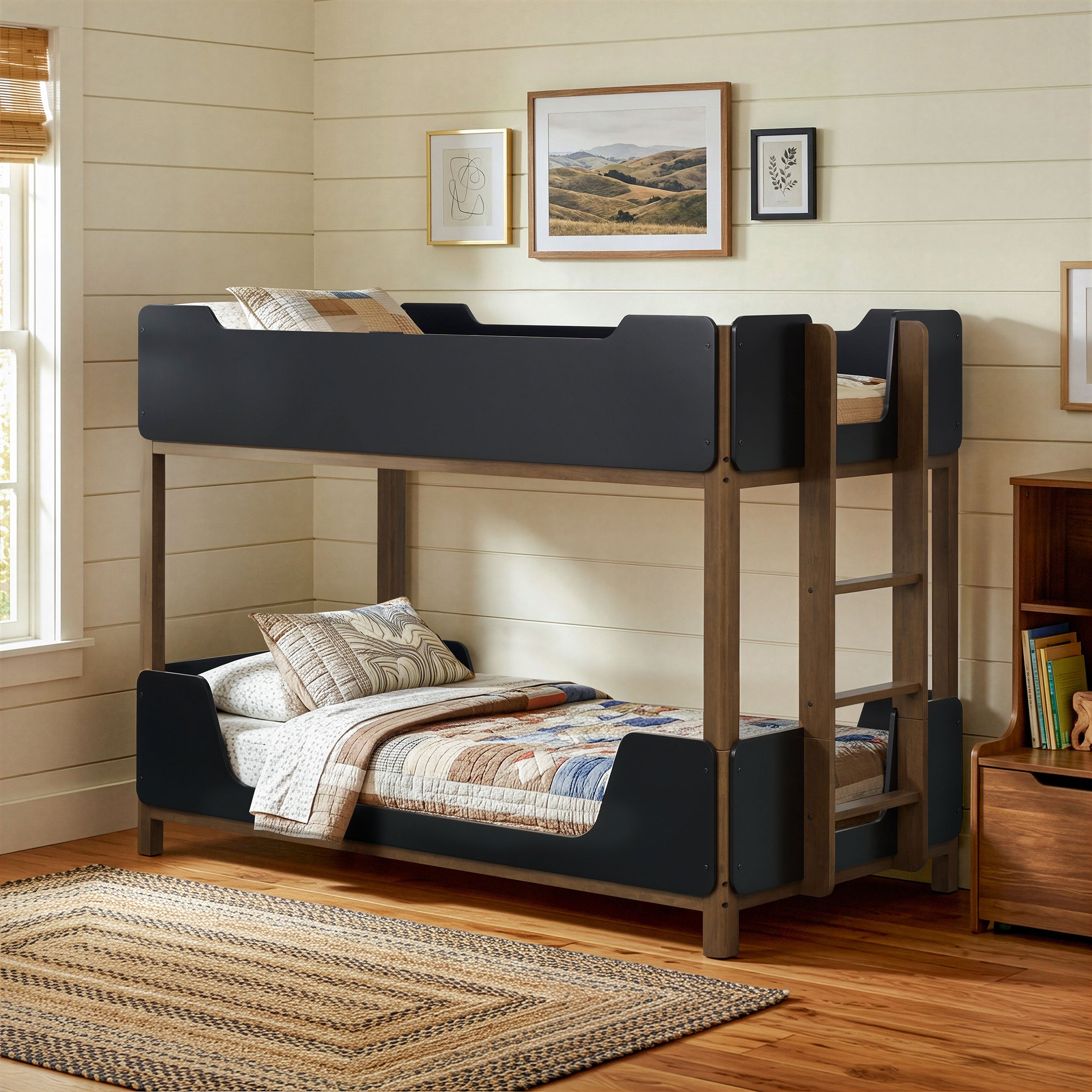 Morris Twin Over Twin Wood Bunk Bed Black and Walnut — view 2
