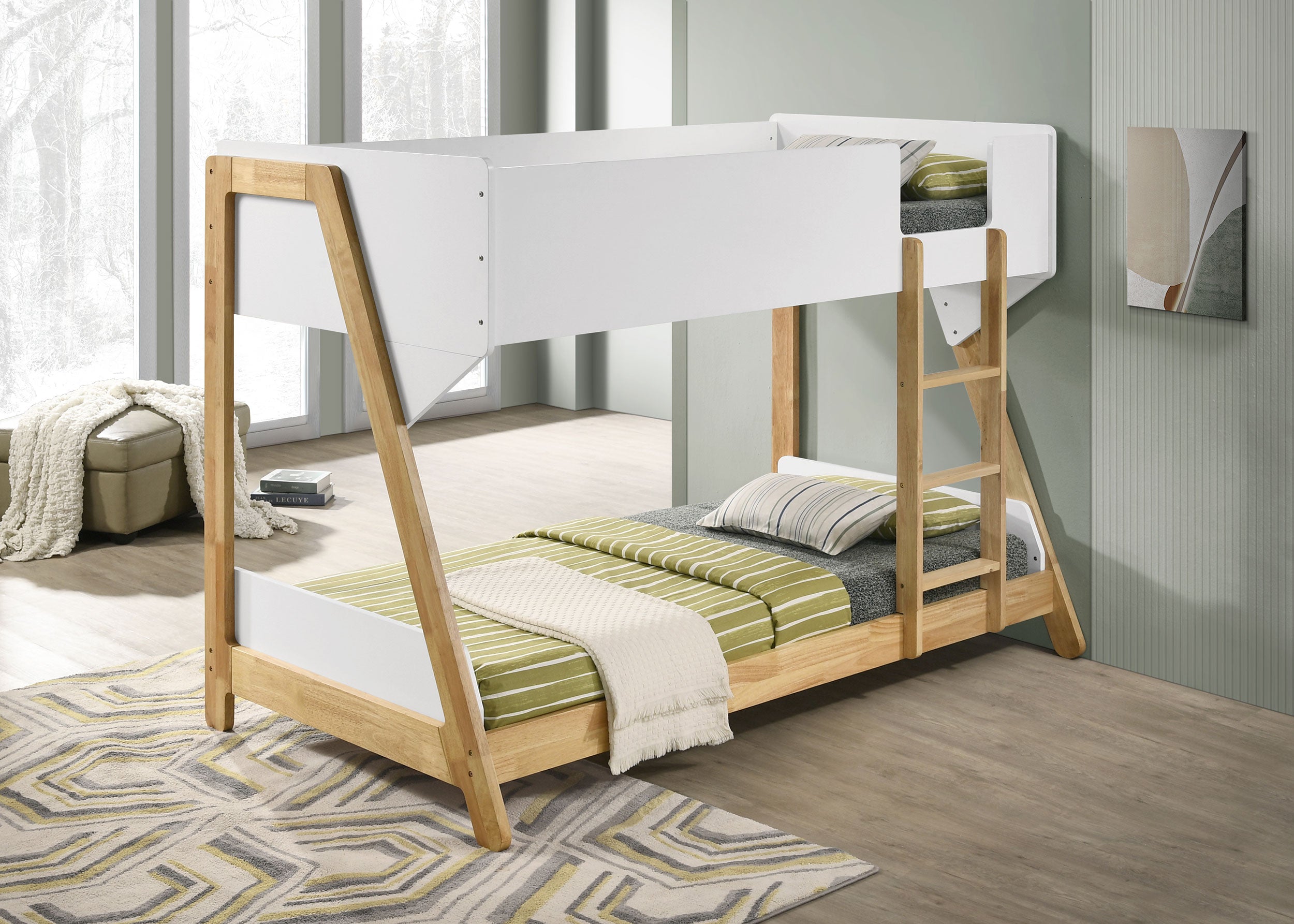 Wyatt Wood Twin Over Twin Bunk Bed White and Natural — view 2