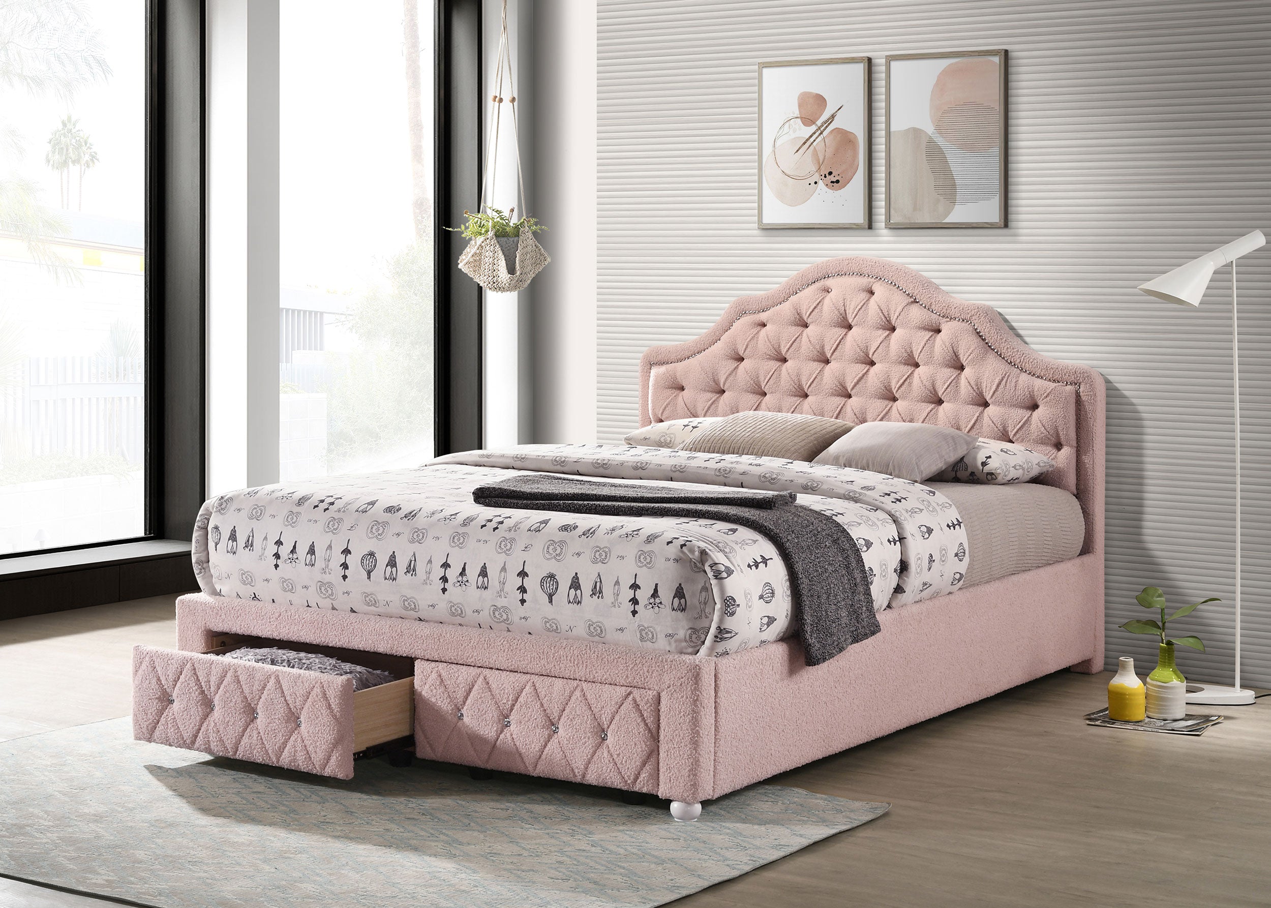 Ashleigh 44-inch Upholstered Full Storage Platform Bed Pink — view 2