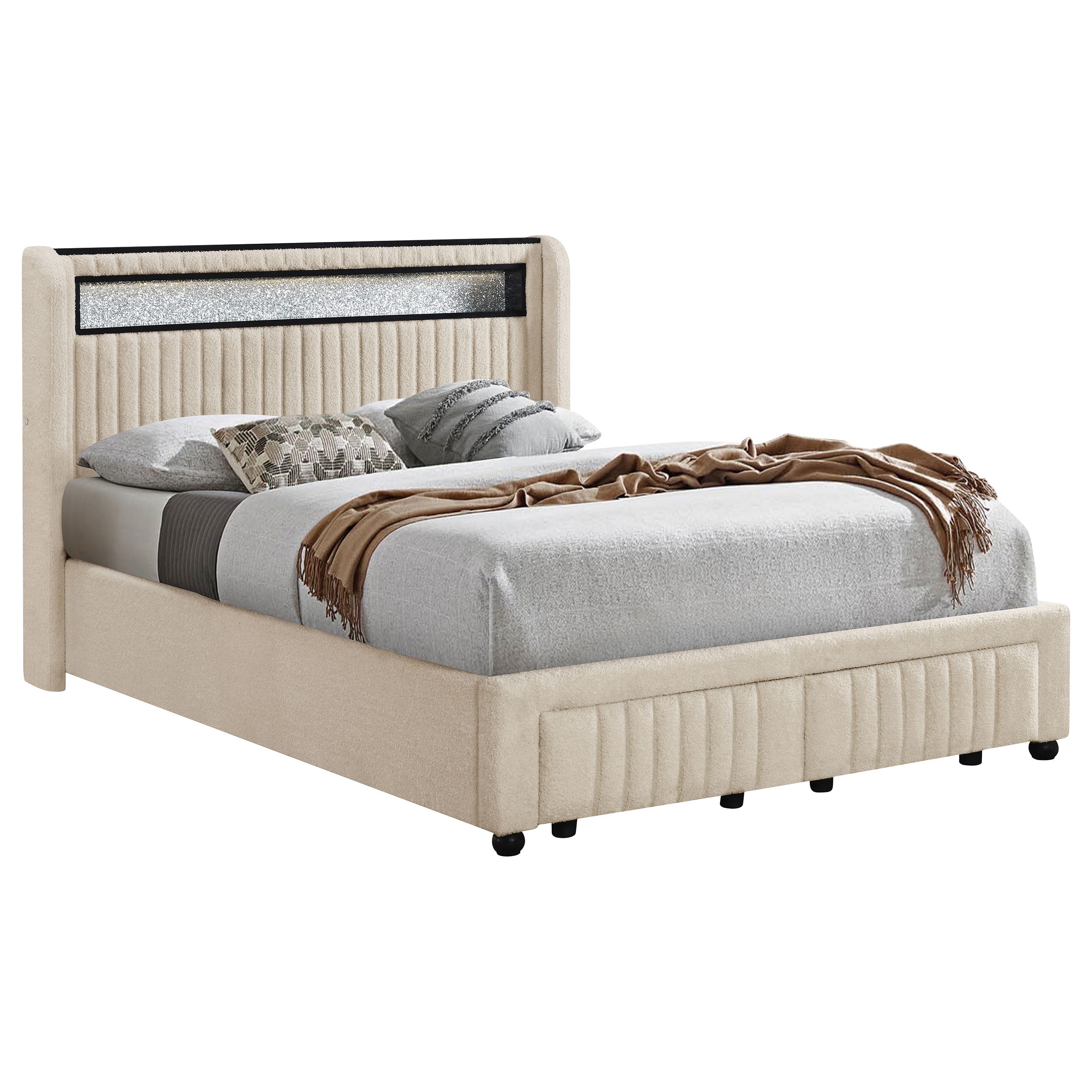 Madison Upholstered LED Full Storage Platform Bed Cream — view 3