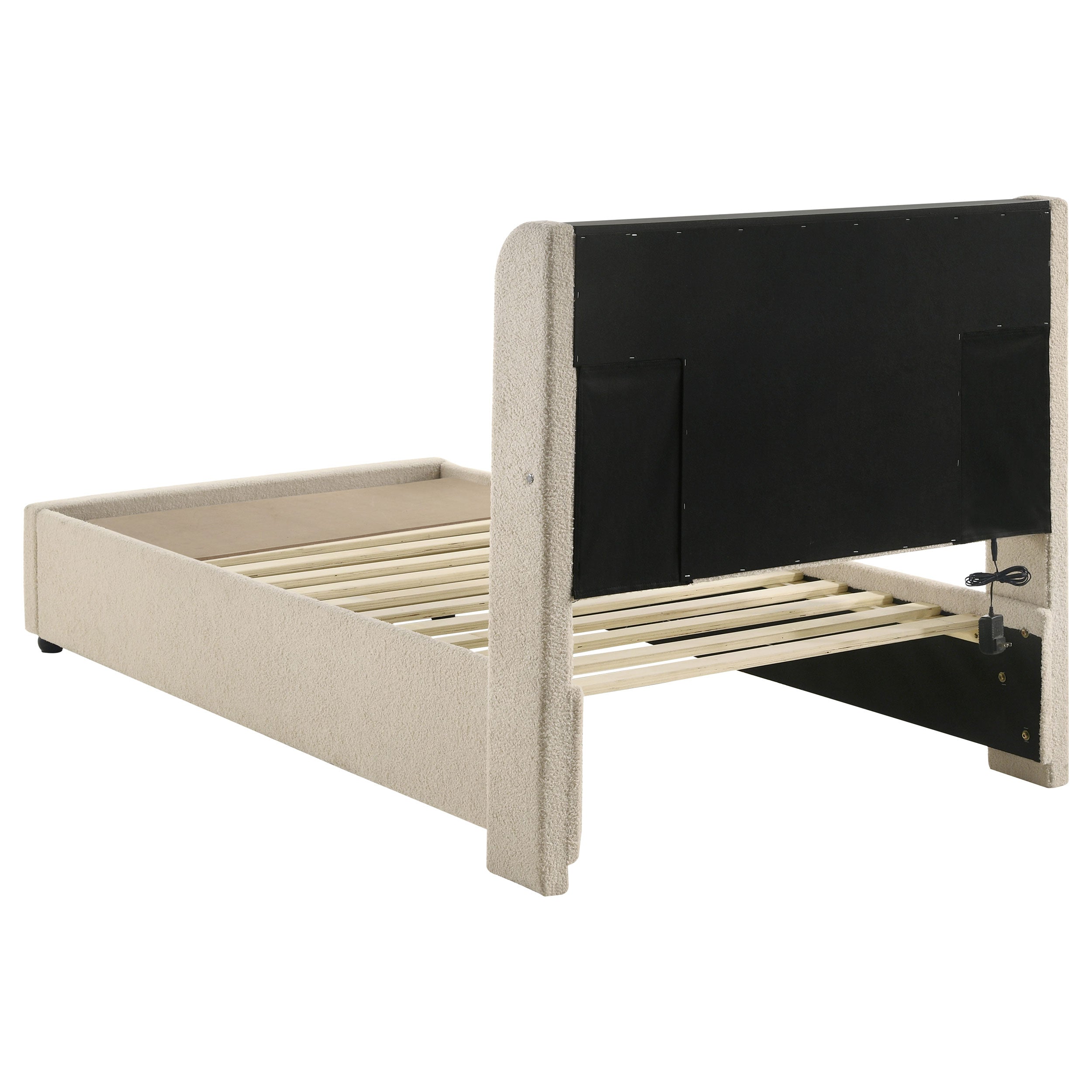 Madison Upholstered LED Twin Storage Platform Bed Cream — view 4