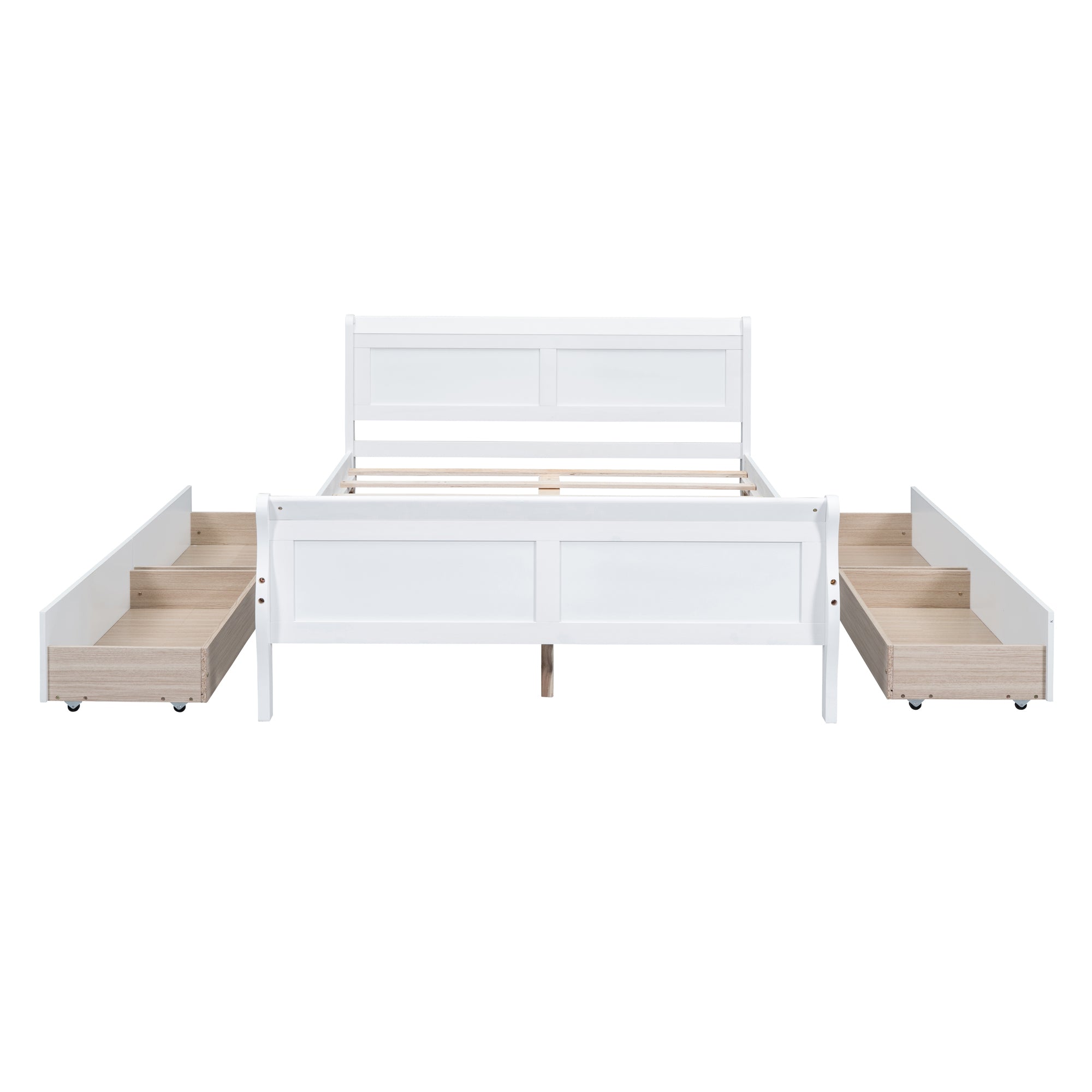 Full Size Wood Platform Bed with 4 Drawers and Streamlined Headboard & Footboard, White - Atlantic Fine Furniture Melbourne FL