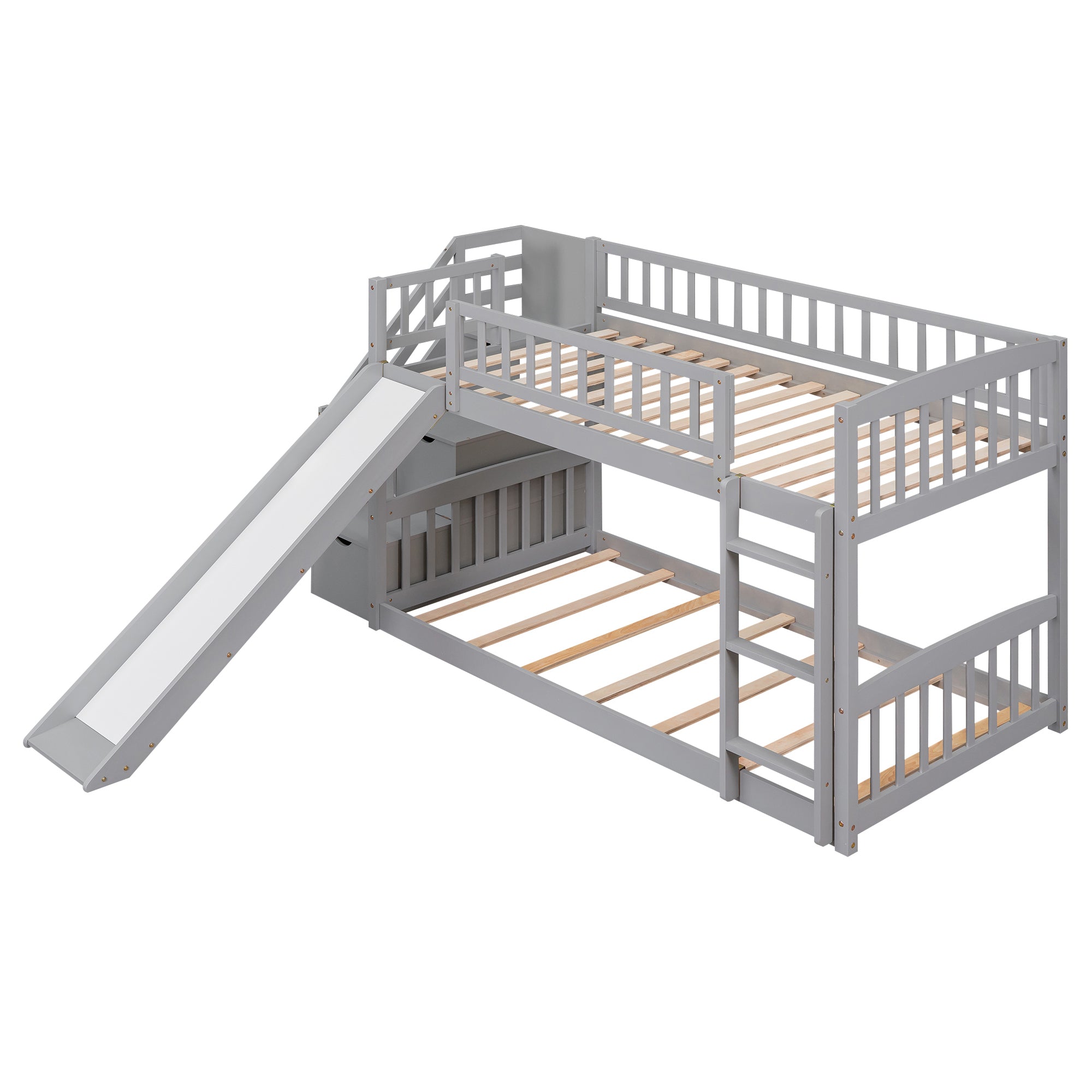 Stairway Twin over Twin Bunk Bed with Two Drawers and Slide, Gray(OLD SKU :LT000155AAE) - Atlantic Fine Furniture Melbourne FL