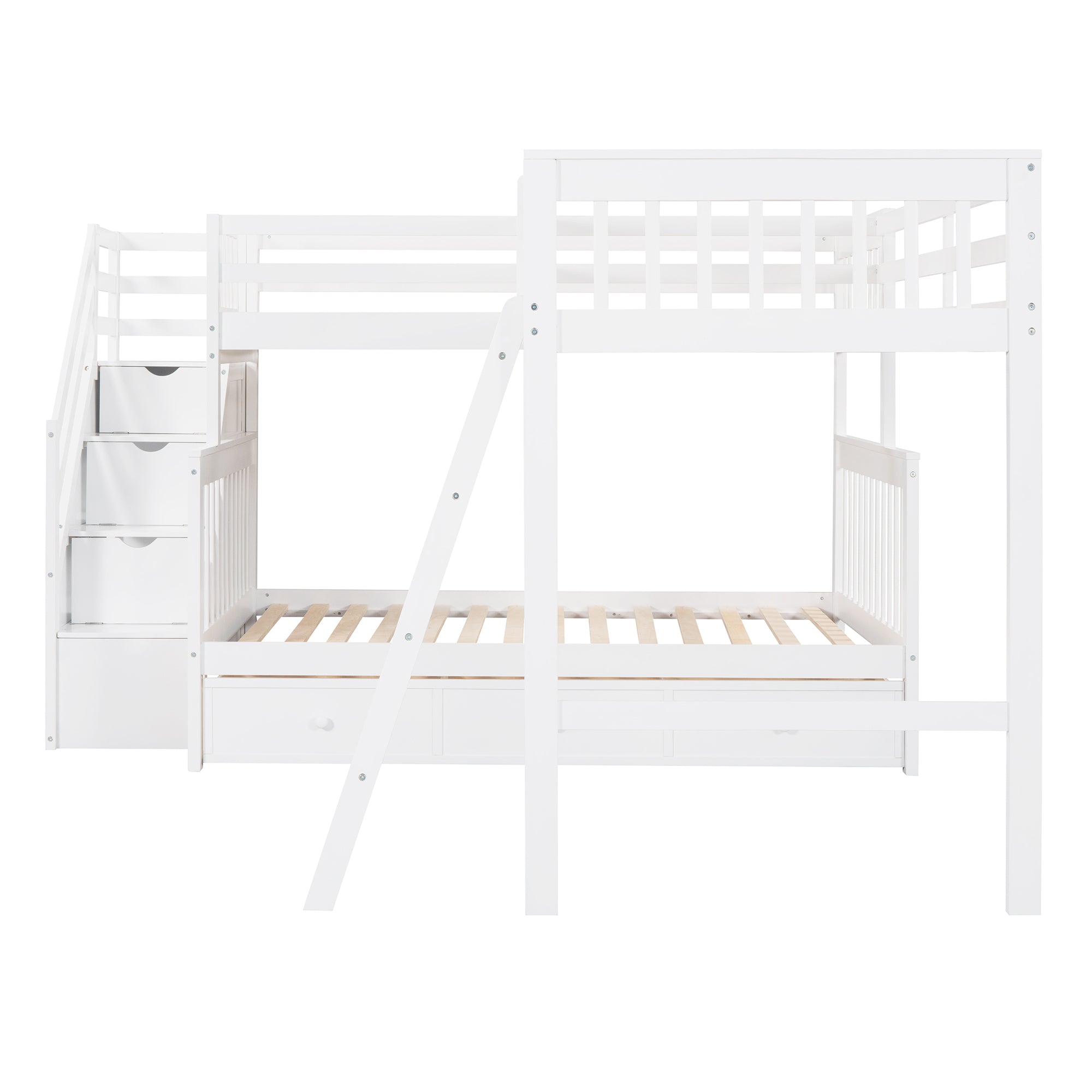 Twin over Full L-Shaped Bunk Bed With 3 Drawers, Ladder and Staircase - White - Atlantic Fine Furniture Melbourne FL