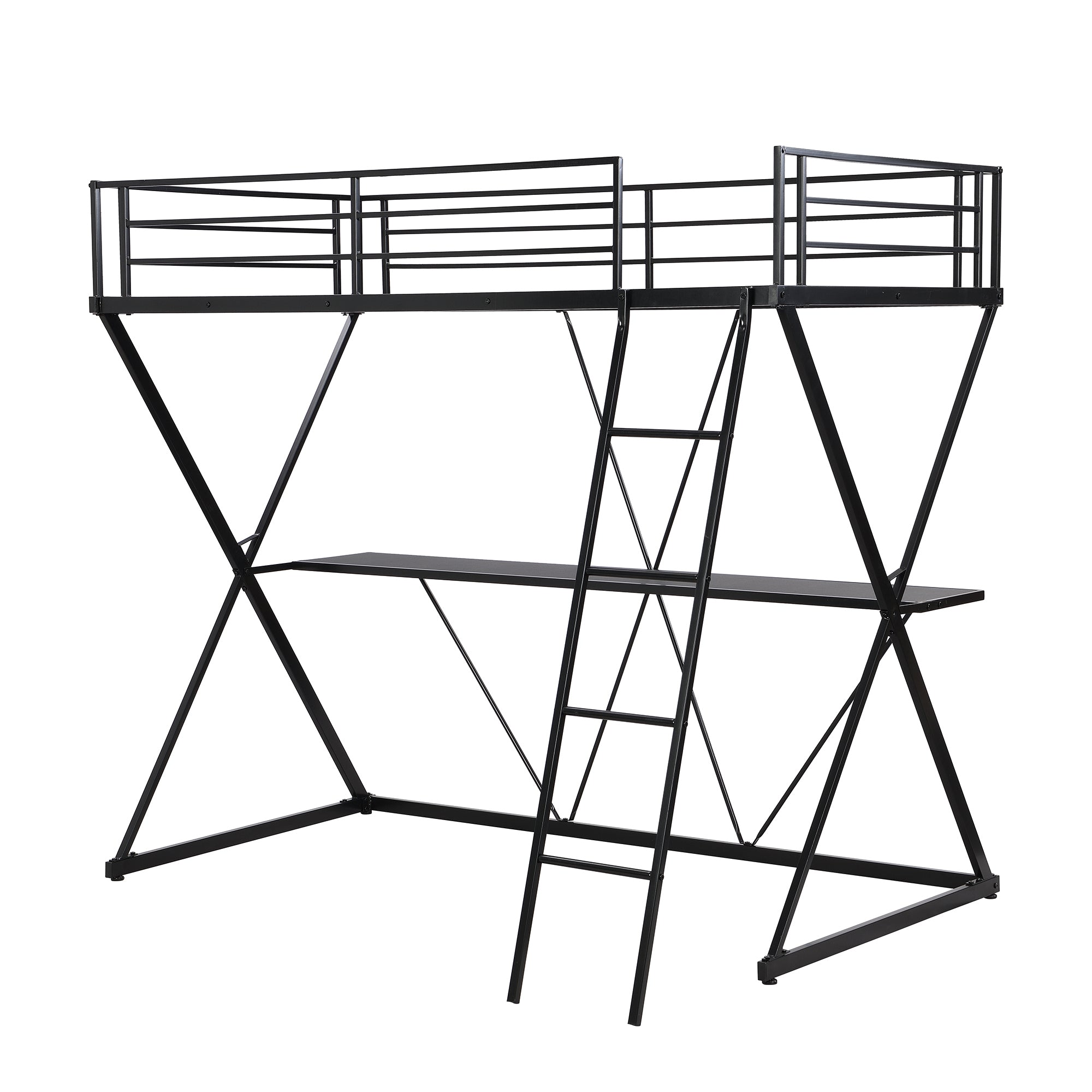 Twin Size Loft Bed with Desk, Ladder and Full-Length Guardrails, X-Shaped Frame, Black(Old SKU: MF297073AAB) - Atlantic Fine Furniture Melbourne FL