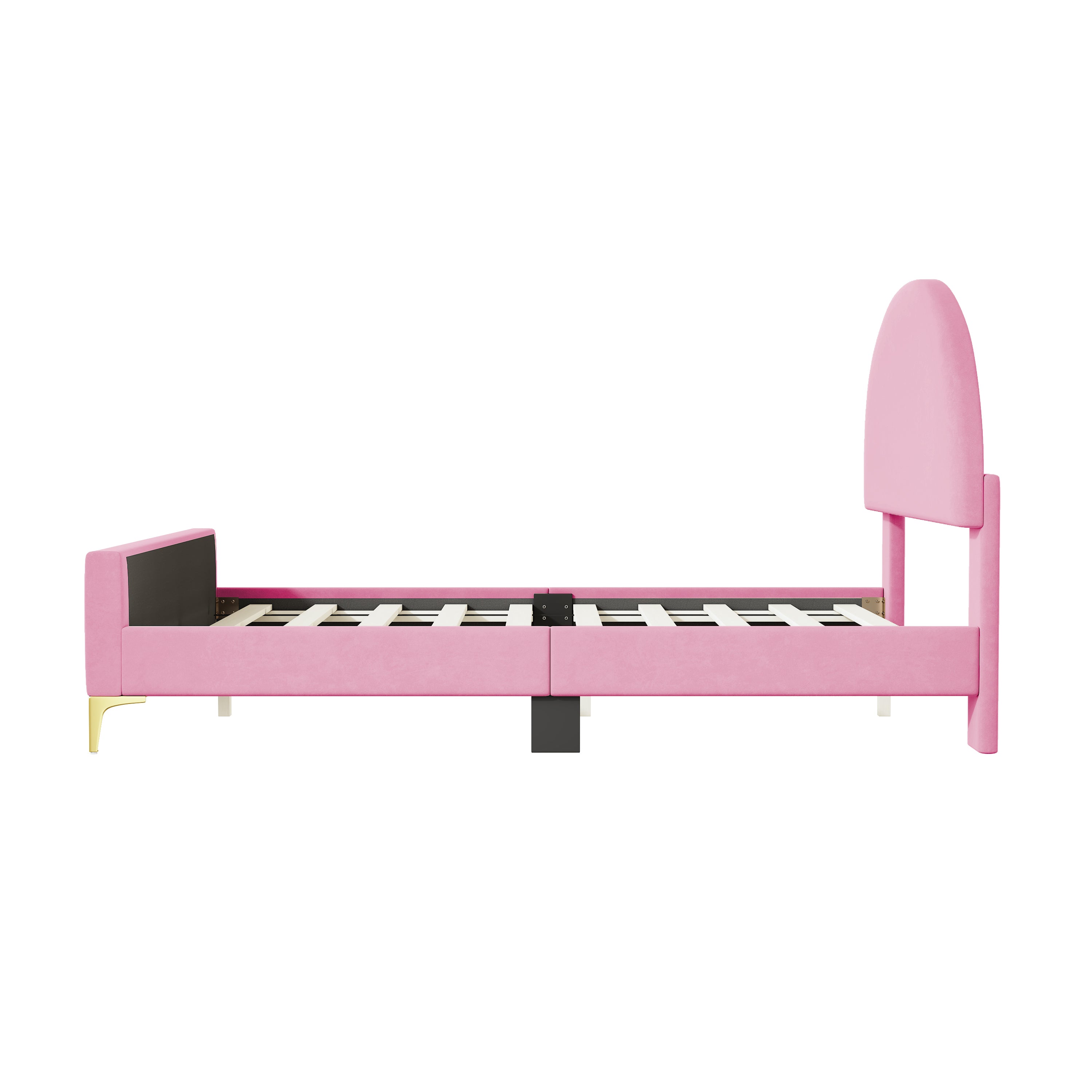 Full Size Upholstered Platform Bed with Classic Semi-circle Shaped headboard and Mental Legs, Velvet, Pink - Atlantic Fine Furniture Melbourne FL