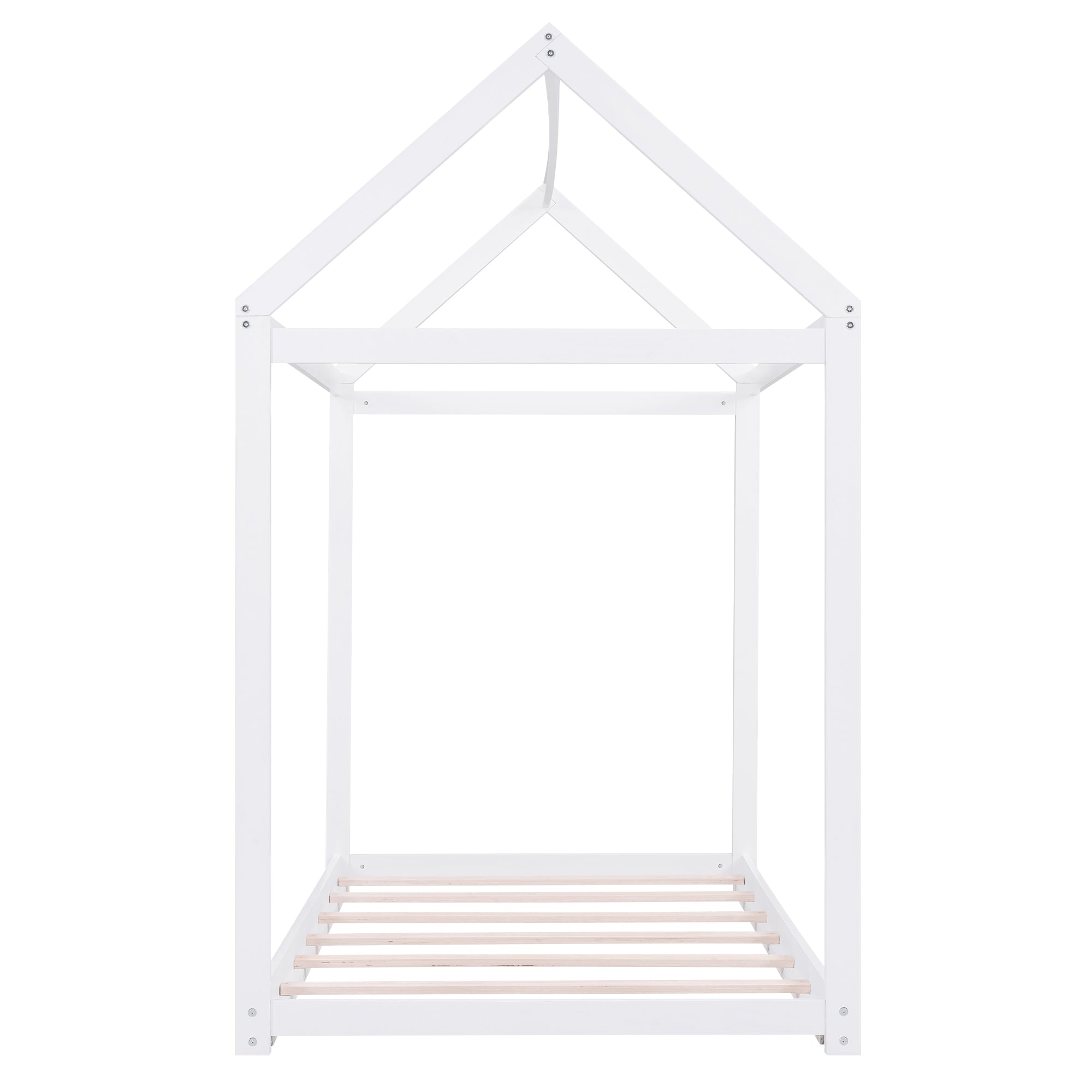 Twin Size Wooden House Bed, White