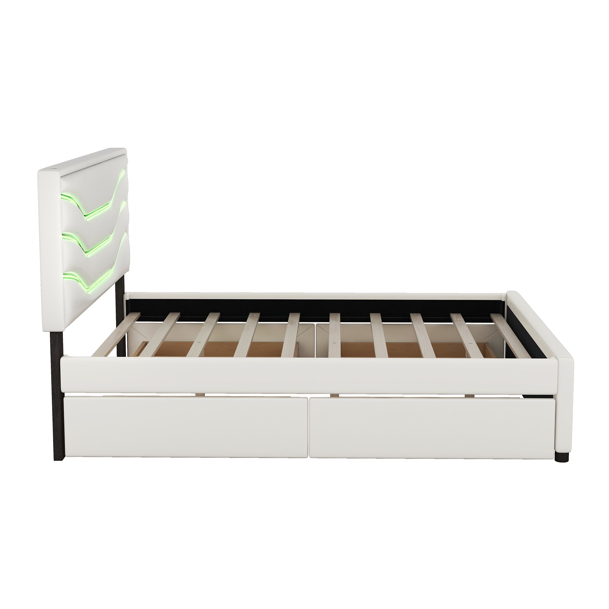 Queen Size Upholstered Storage Platform Bed with LED, 4 Drawers and USB Charging, White - Atlantic Fine Furniture Melbourne FL
