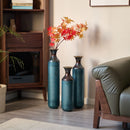 Modern Droplet Shaped Floor Vase Set, Glazed Metal Decorative Vases 3 Piece Home Decor - Aqua Blue