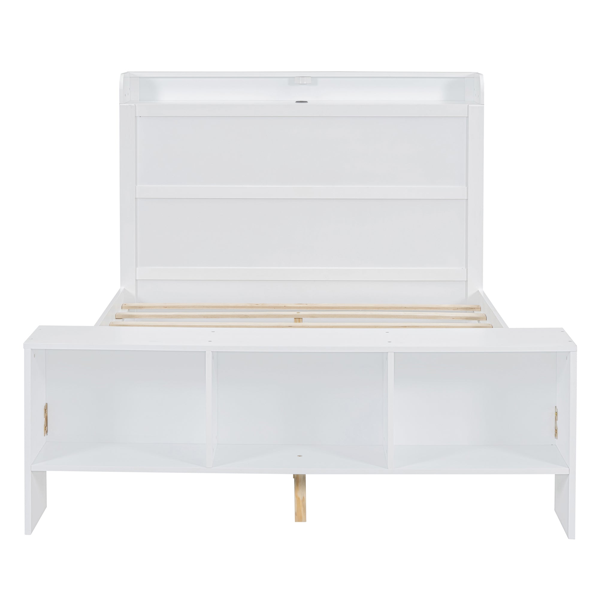 Full Size Platform Bed with built-in shelves, LED Light and USB ports, White - Atlantic Fine Furniture Melbourne FL