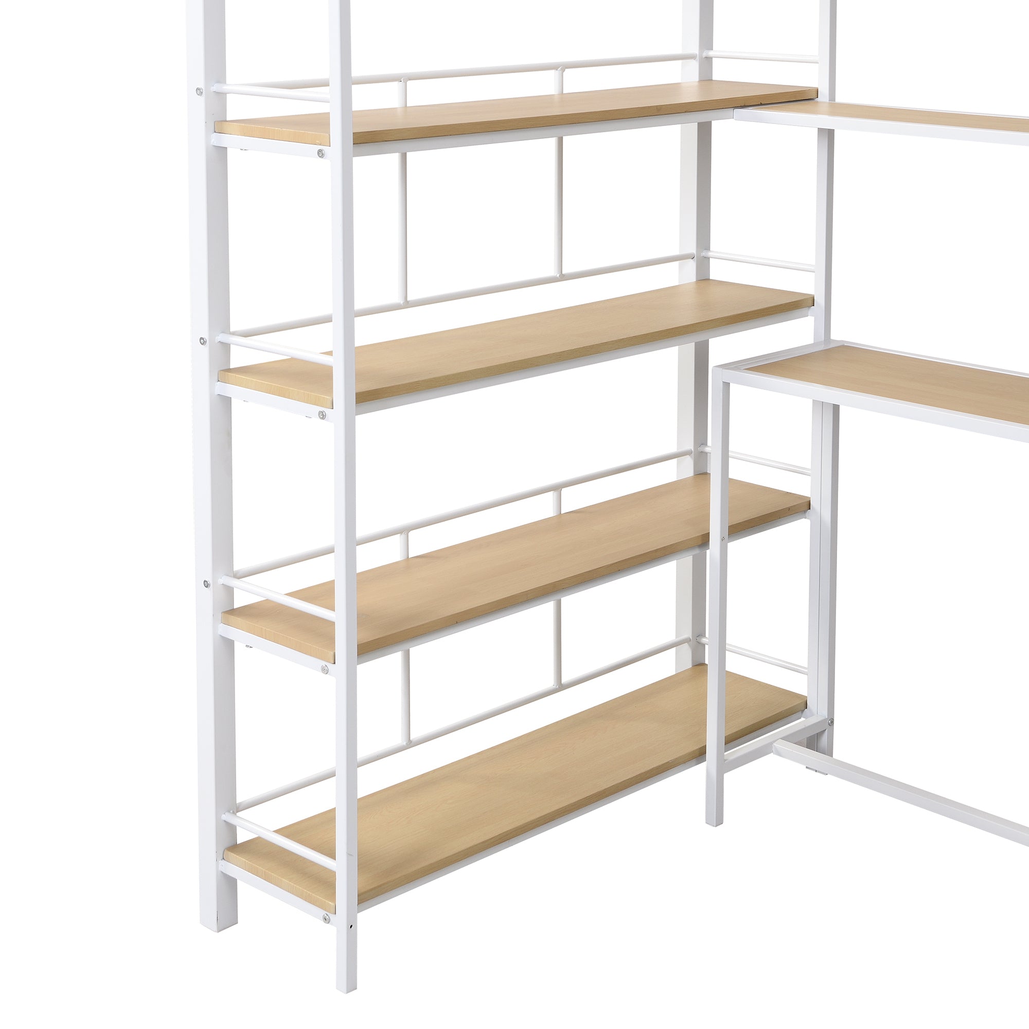 Twin Size Metal Loft bed with Staircase, Built-in Desk and Storage Shelves, White - Atlantic Fine Furniture Melbourne FL