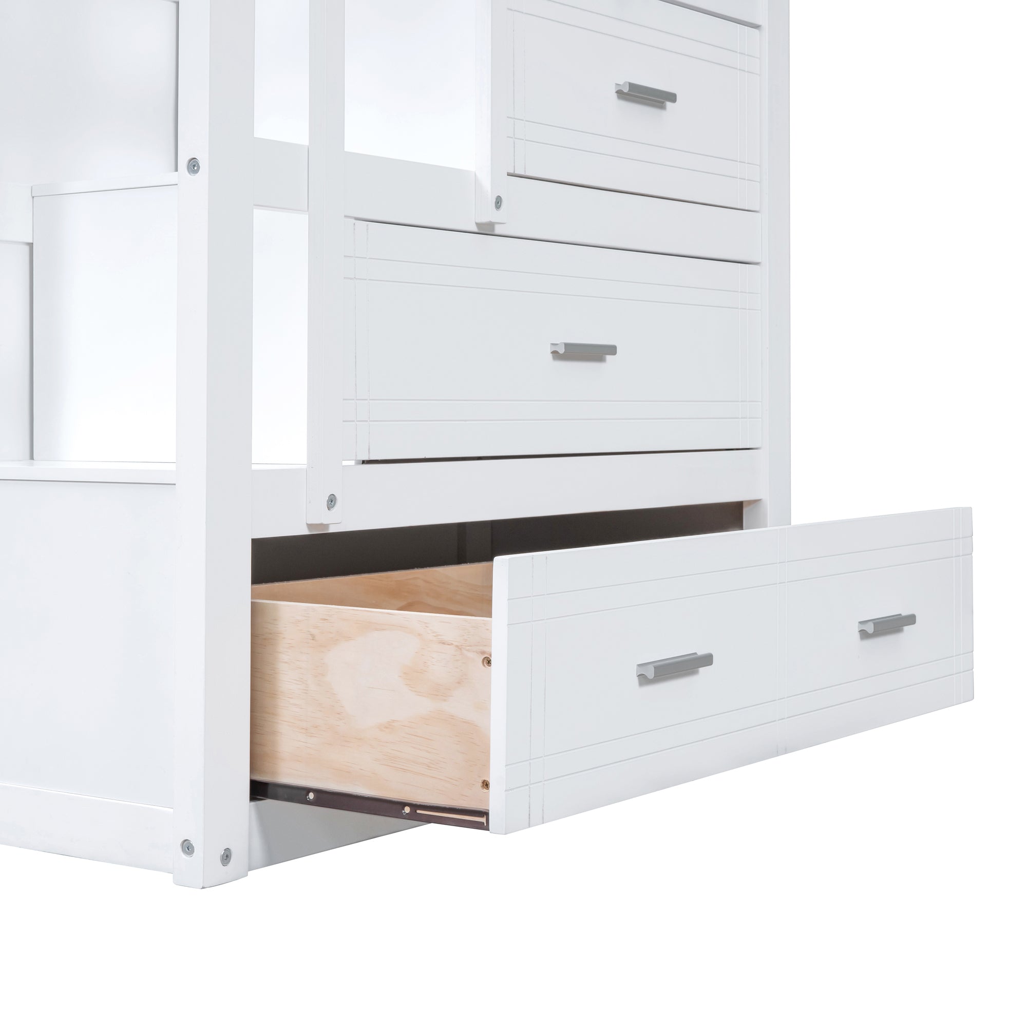 Twin Over Twin Bunk Bed with Trundle and Staircase,White(OLD SKU:LT000068AAK) - Atlantic Fine Furniture Melbourne FL