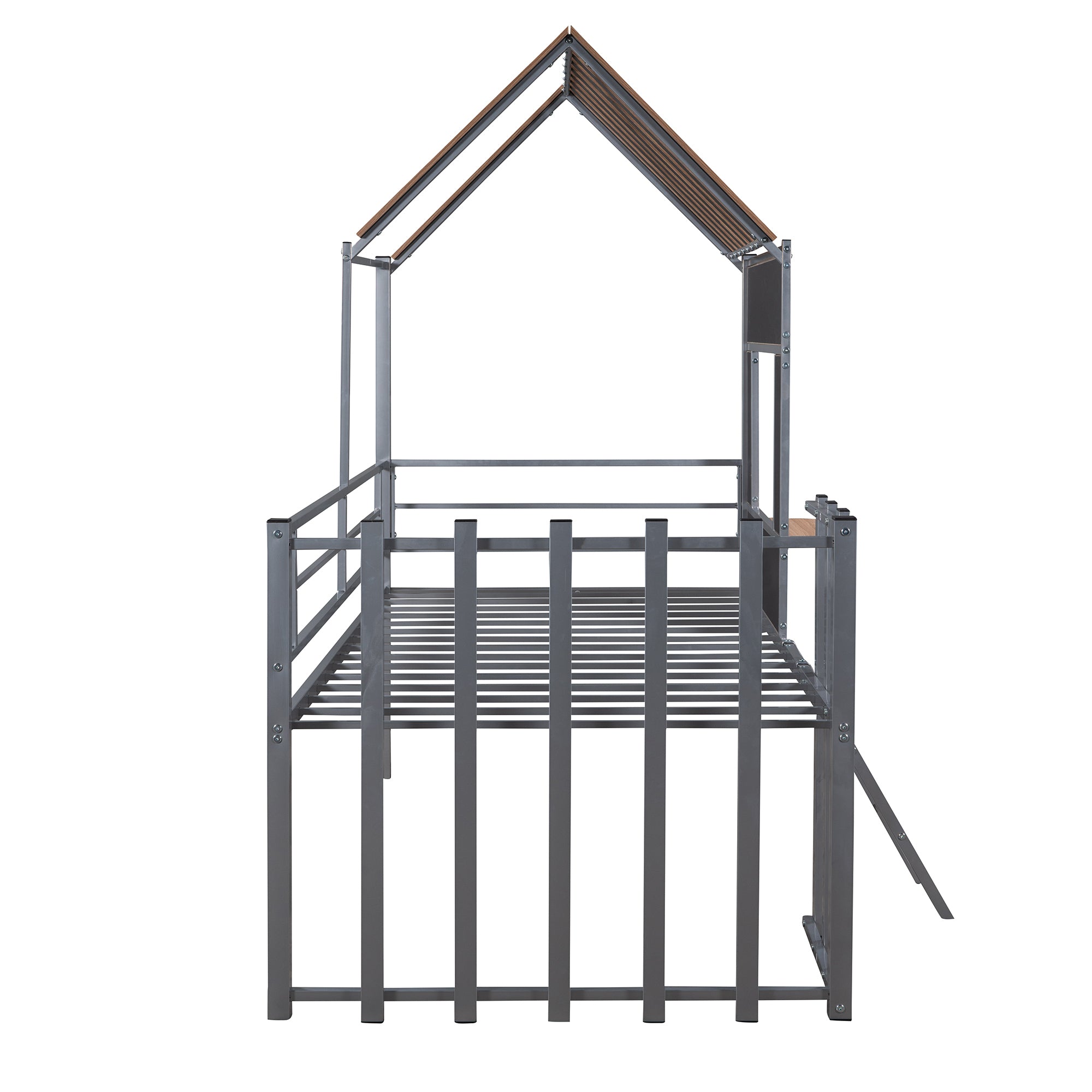 Metal Twin size Loft Bed with Roof, Window, Guardrail, Ladder Silver - Atlantic Fine Furniture Melbourne FL