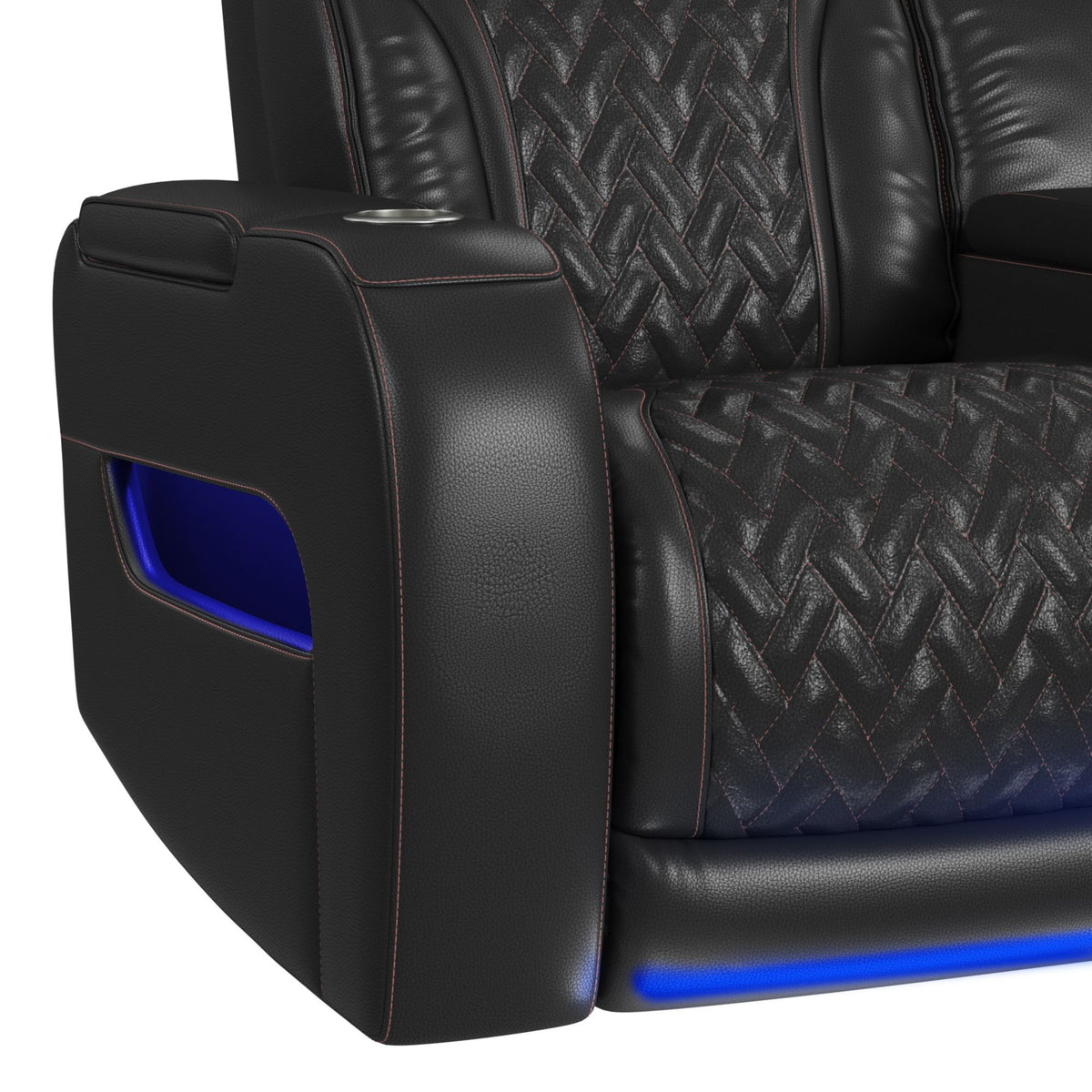 Prime Time P3 Loveseat With LED, Wireless Charger Pocket, And Console in Black by Elements International, view 4