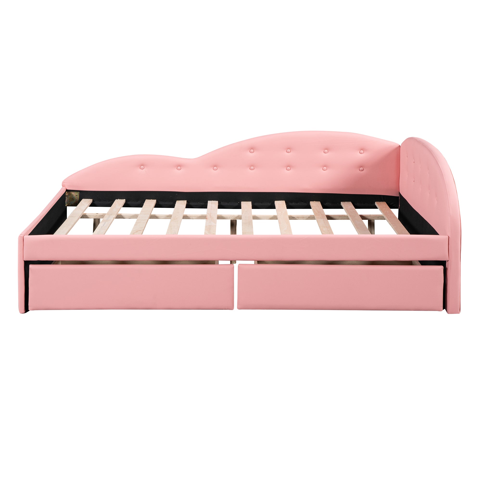 Full Size PU Upholstered Tufted Daybed with Two Drawers and Cloud Shaped Guardrail, Pink - Atlantic Fine Furniture Melbourne FL