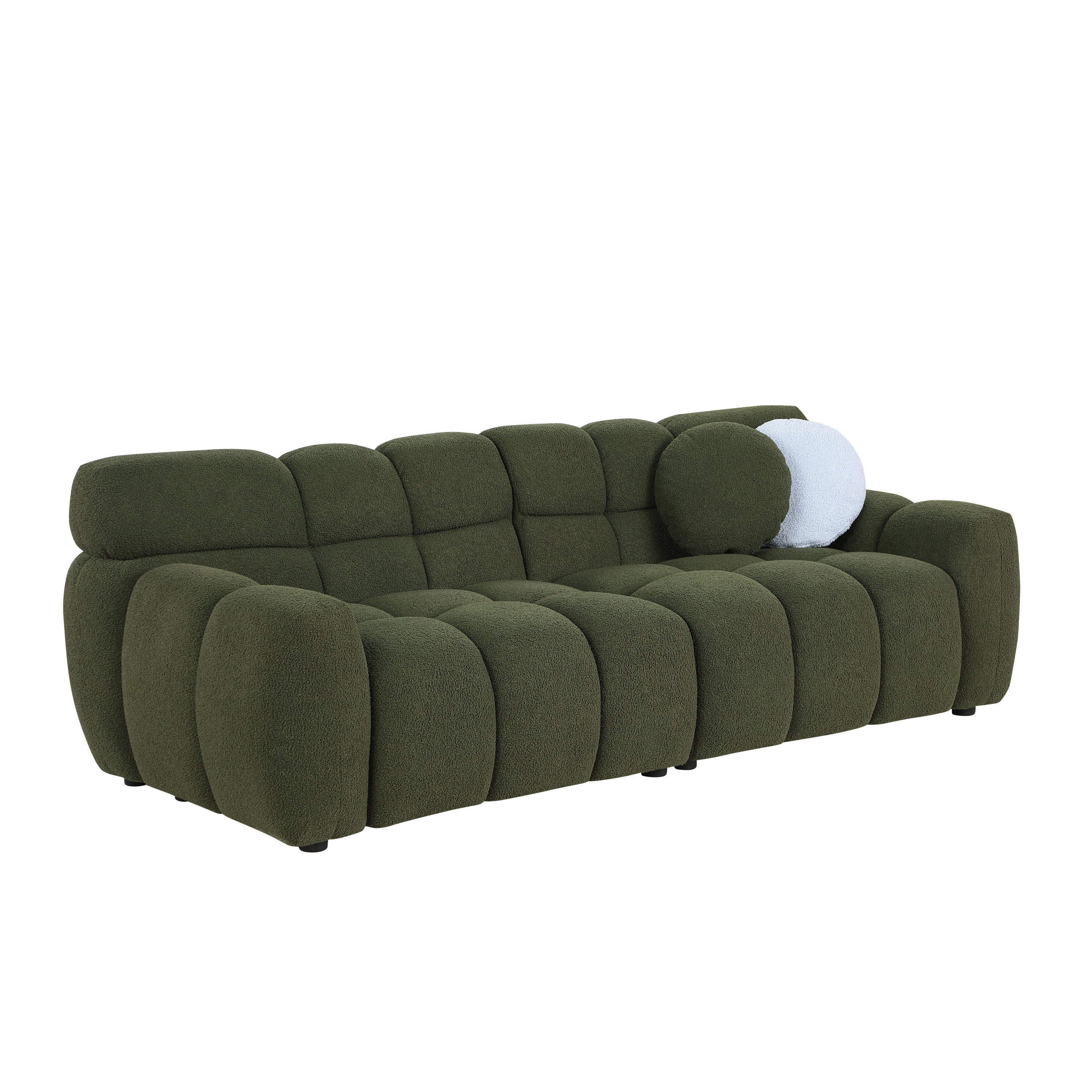87.4 length ,35.83" deepth ,human body structure for USA people, marshmallow sofa,boucle sofa ,3 seater, OLIVE GREEN BOUCLE