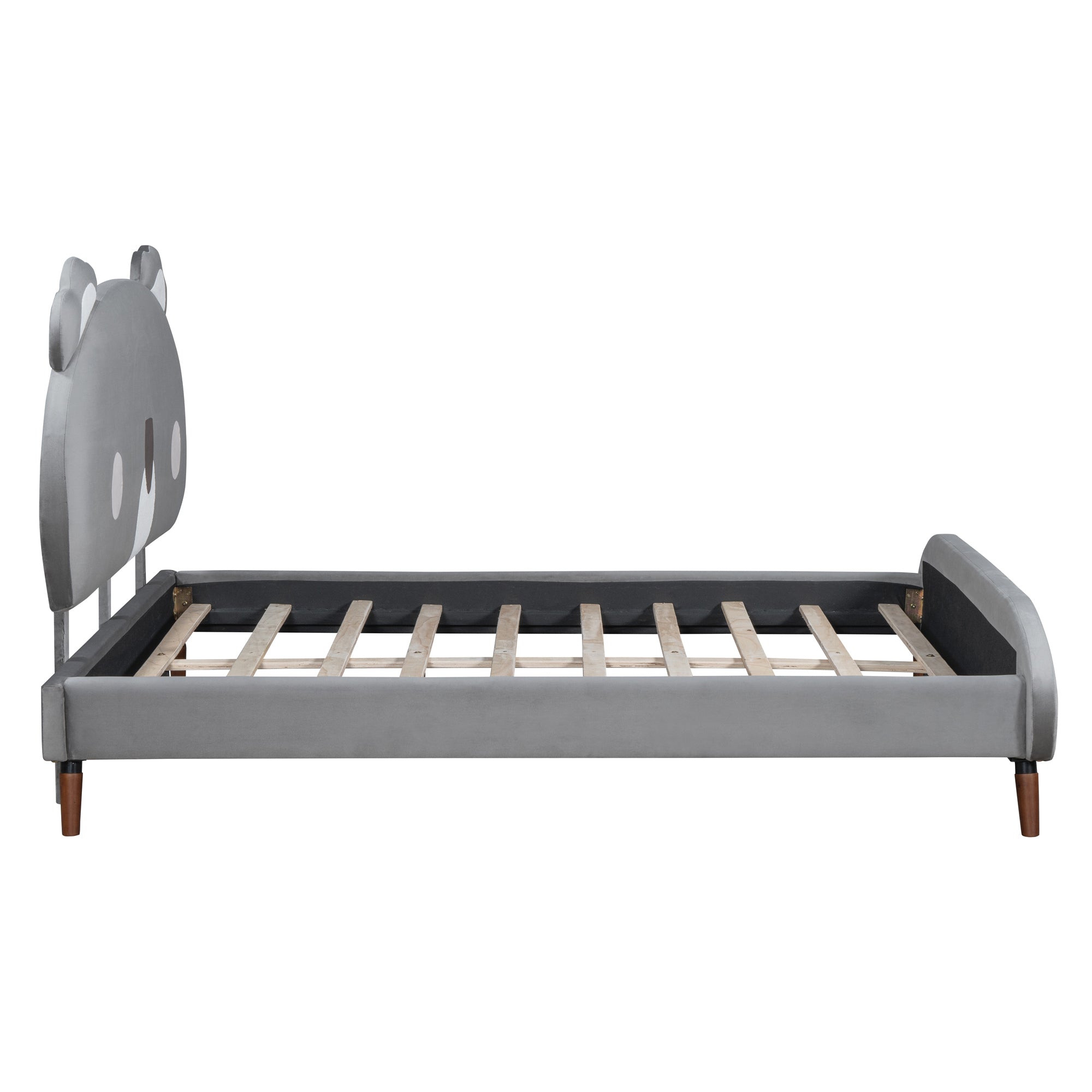 Full Size Upholstered Platform Bed with Koala-Shaped Headboard, Gray - Atlantic Fine Furniture Melbourne FL