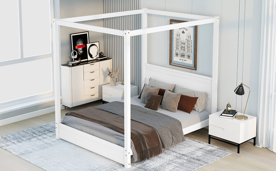 Queen Size Canopy Platform Bed with Headboard and Support Legs,White - Atlantic Fine Furniture Melbourne FL