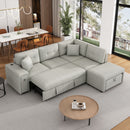 Sectional Sofa L-Shaped Sofa Couch Pull-Out Sofa Bed With A Movable Ottoman, Two USB Ports And Two Cup Holders For Living Room