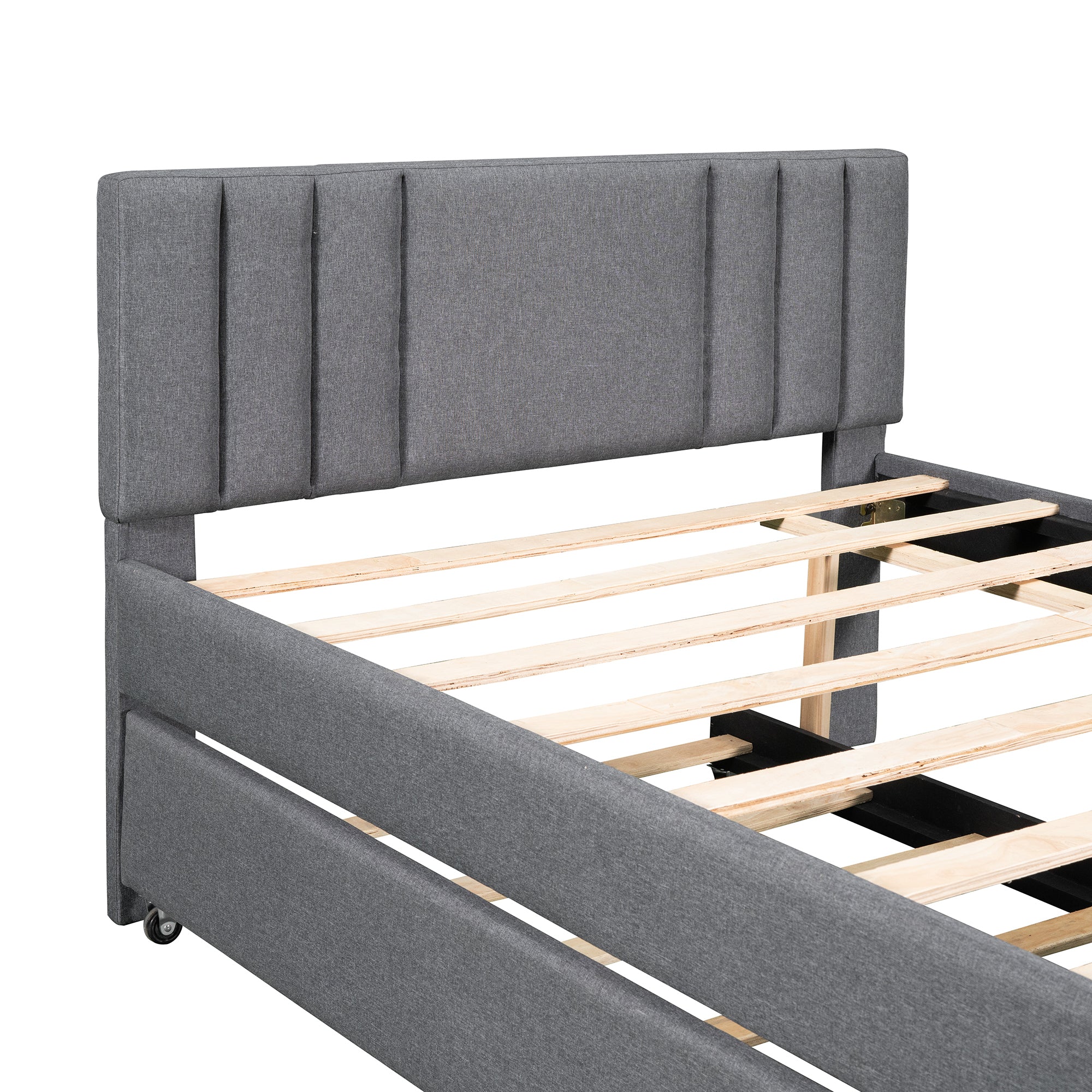 Full Upholstered Platform Bed with Trundle,Grey (OLD SKU:SM001006AAE)