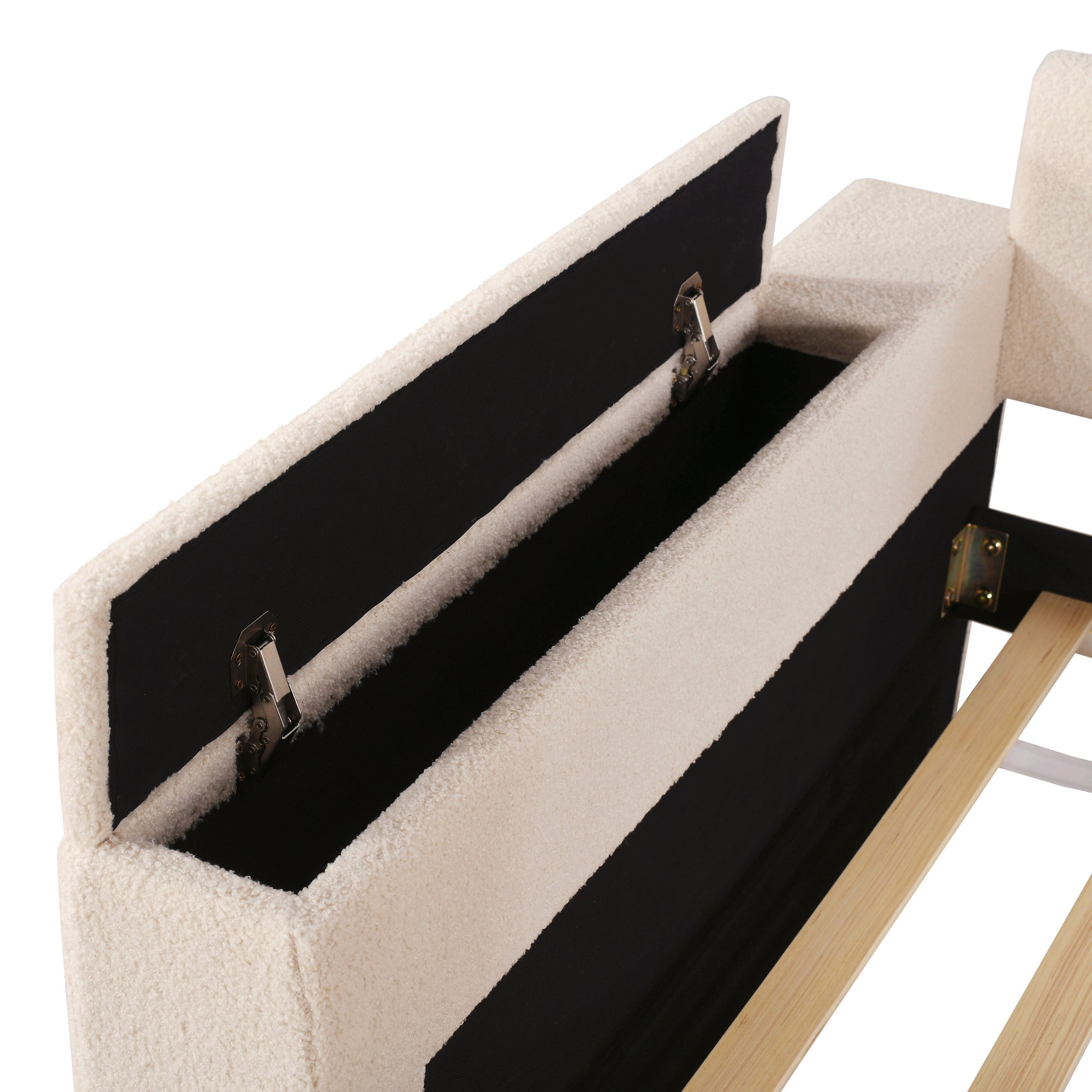 Twin Size Upholstered Daybed with Storage Armrests, Trundle and Latest Integrated Bluetooth Audio System, Teddy Fleece, Beige - Atlantic Fine Furniture Melbourne FL
