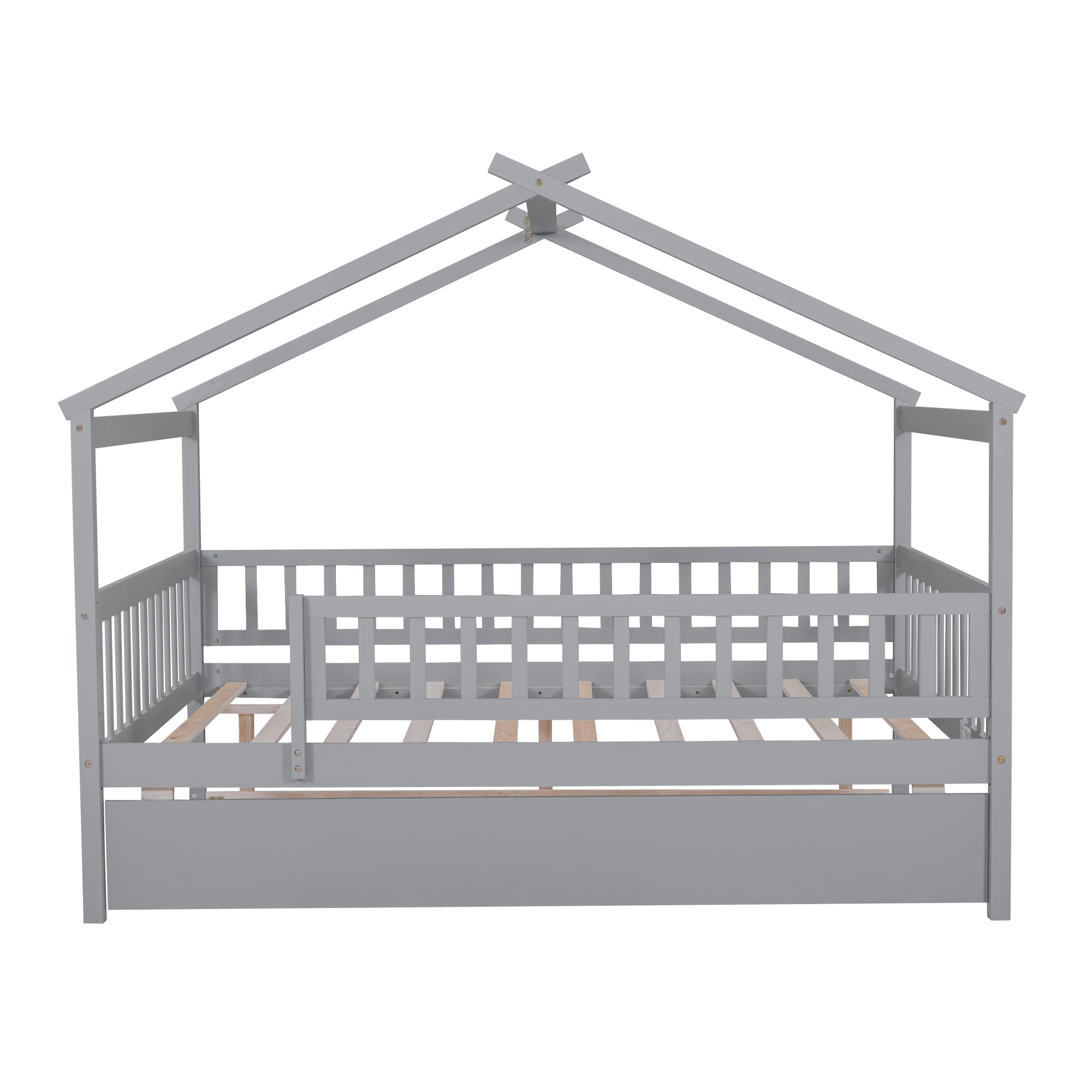 Full Size Wooden House Bed with Twin Size Trundle, Gray - Atlantic Fine Furniture Melbourne FL