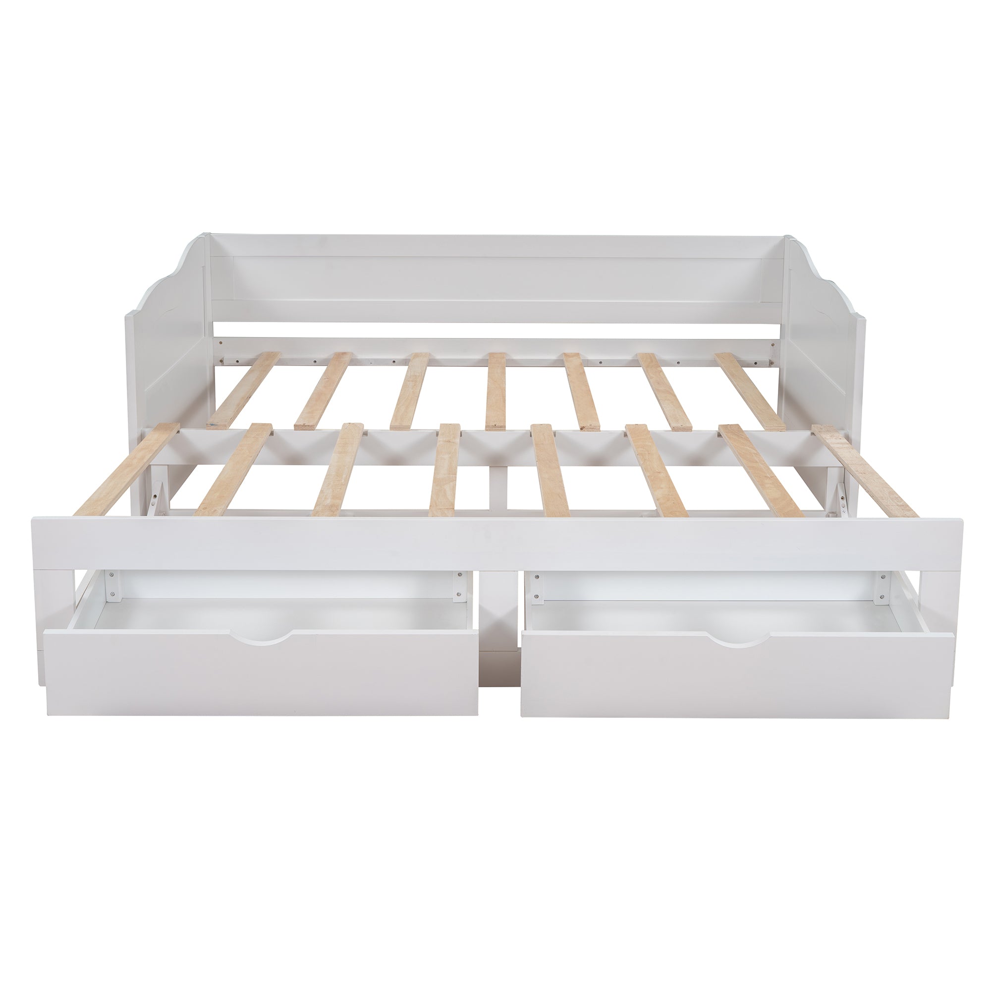 Wooden Daybed with Trundle Bed and Two Storage Drawers , Extendable Bed Daybed,Sofa Bed with Two Drawers, White