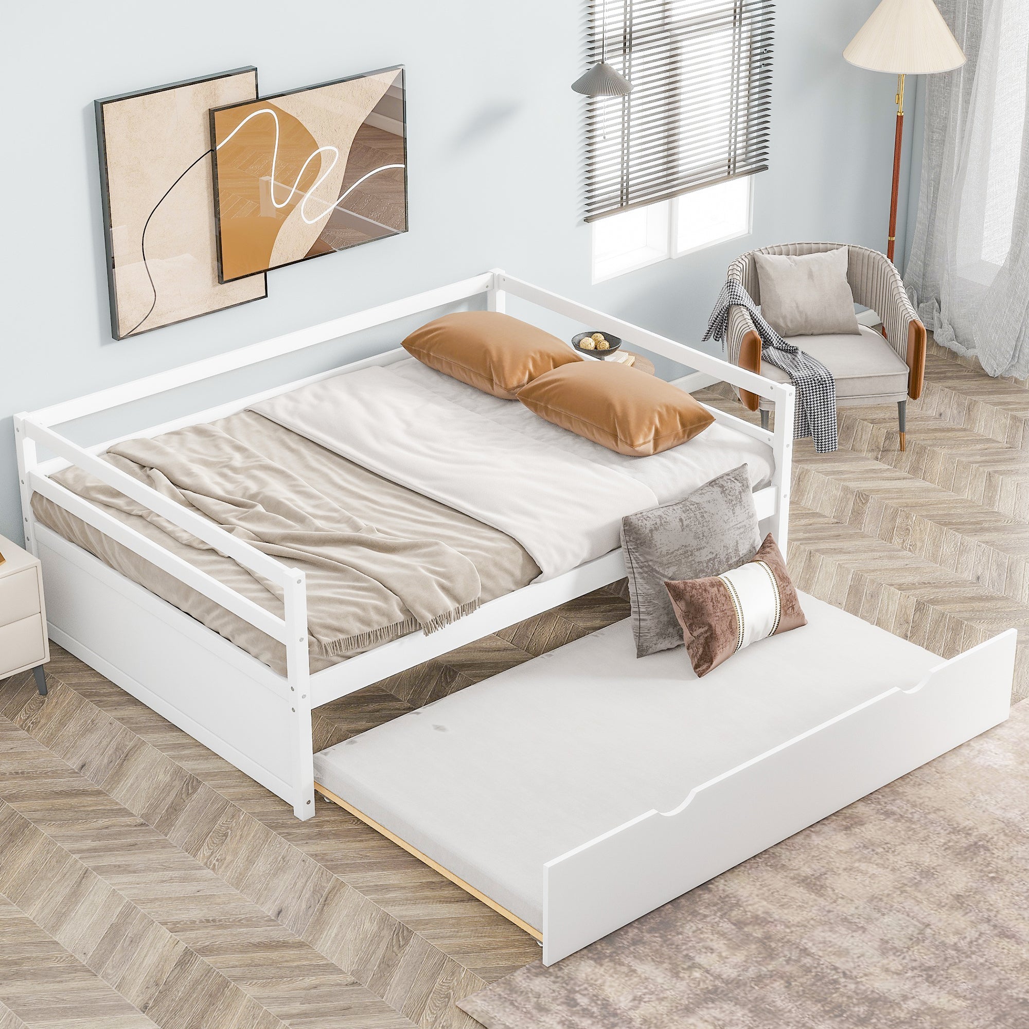 Twin Size Wood Daybed with Twin Size Trundle, White - Atlantic Fine Furniture Melbourne FL