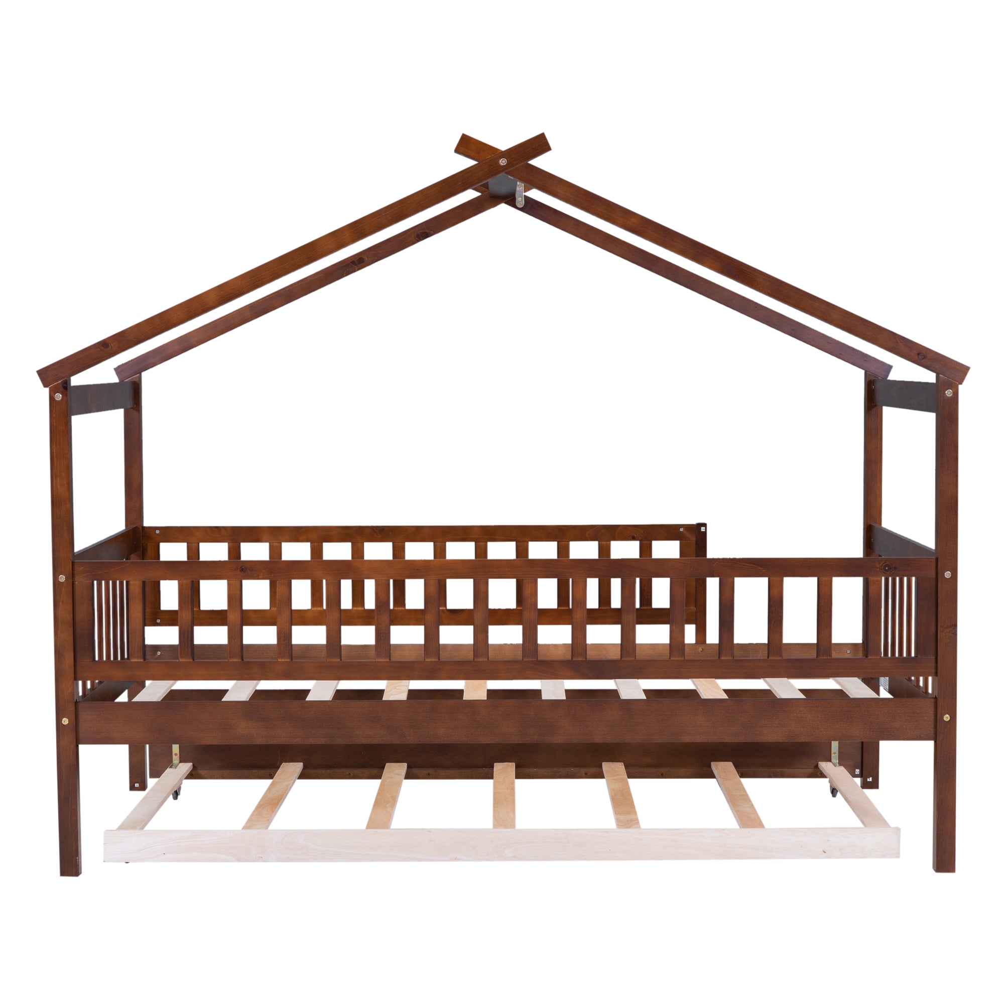 Twin Size Wooden House Bed with Twin Size Trundle, Walnut - Atlantic Fine Furniture Melbourne FL