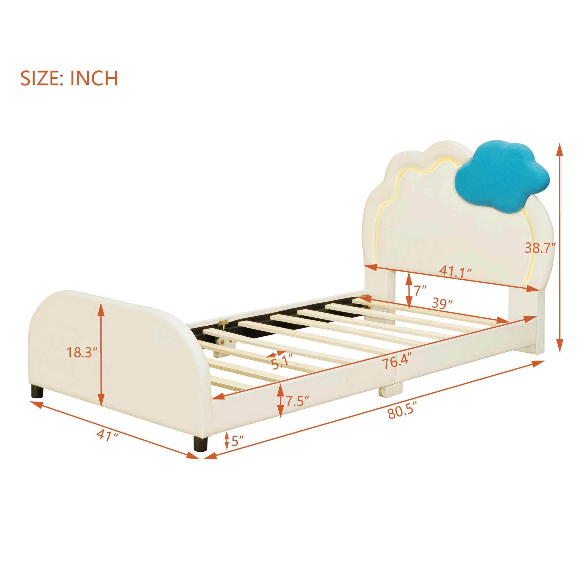 Twin Size Upholstered Platform Bed with Cloud-Shaped Headboard and Embedded Light Stripe, Velvet, Beige - Atlantic Fine Furniture Melbourne FL
