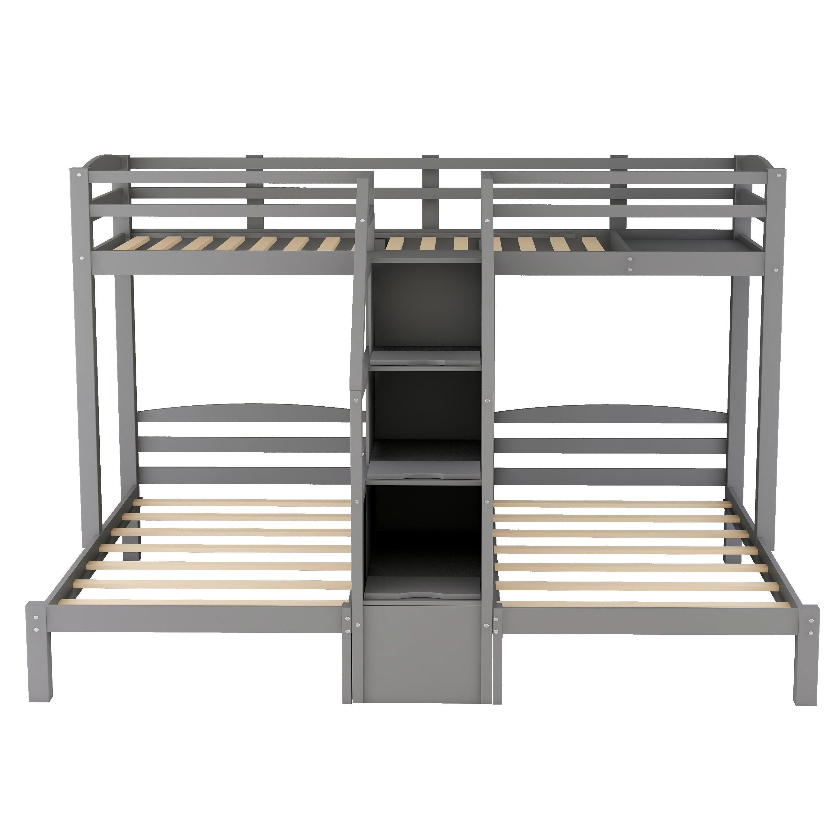Twin over Twin & Twin Bunk Bed with Built-in Staircase and Storage Drawer,Gray - Atlantic Fine Furniture Melbourne FL