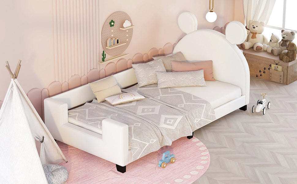 Twin Size Upholstered Daybed with Carton Ears Shaped Headboard, White - Atlantic Fine Furniture Melbourne FL