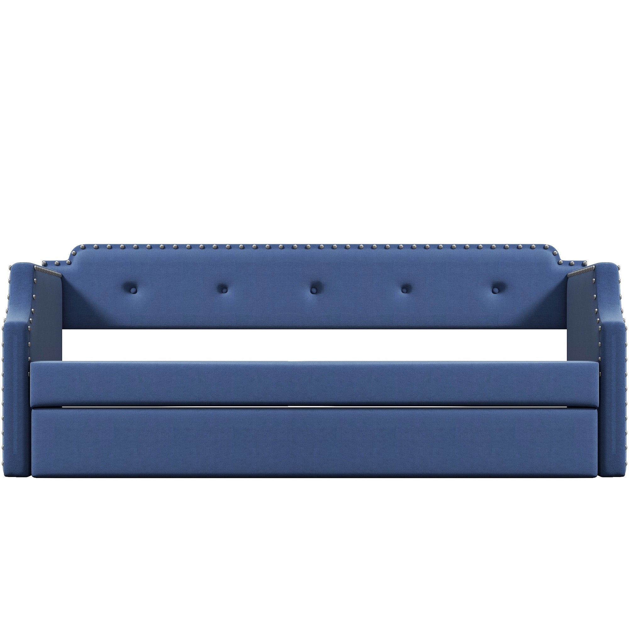 Upholstered Daybed with Trundle, Wood Slat Support,Upholstered Frame Sofa Bed , Twin,Blue - Atlantic Fine Furniture Melbourne FL