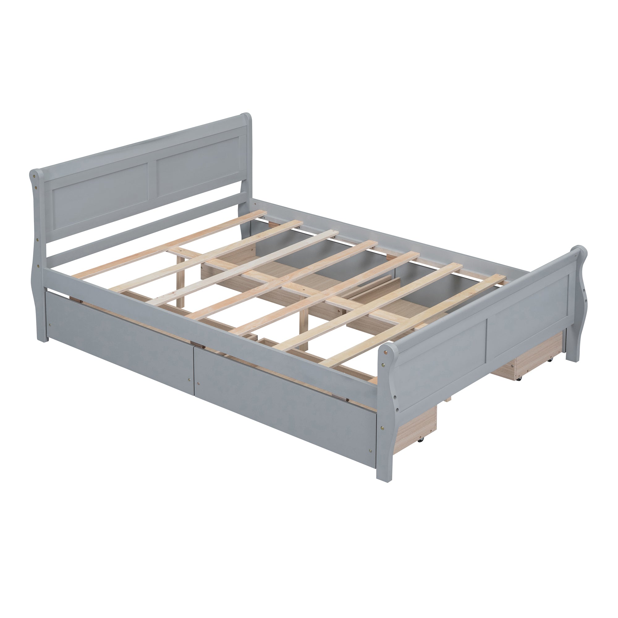 Full Size Wood Platform Bed with 4 Drawers and Streamlined Headboard & Footboard, Gray - Atlantic Fine Furniture Melbourne FL