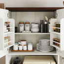 Farmhouse Kitchen Pantry Sideboard With Cabinet And Drawer, Multi Functional Kitchen Buffet With Hutch And Glass Holder, Microwave Stand With Charging Station - Brown / Antique White