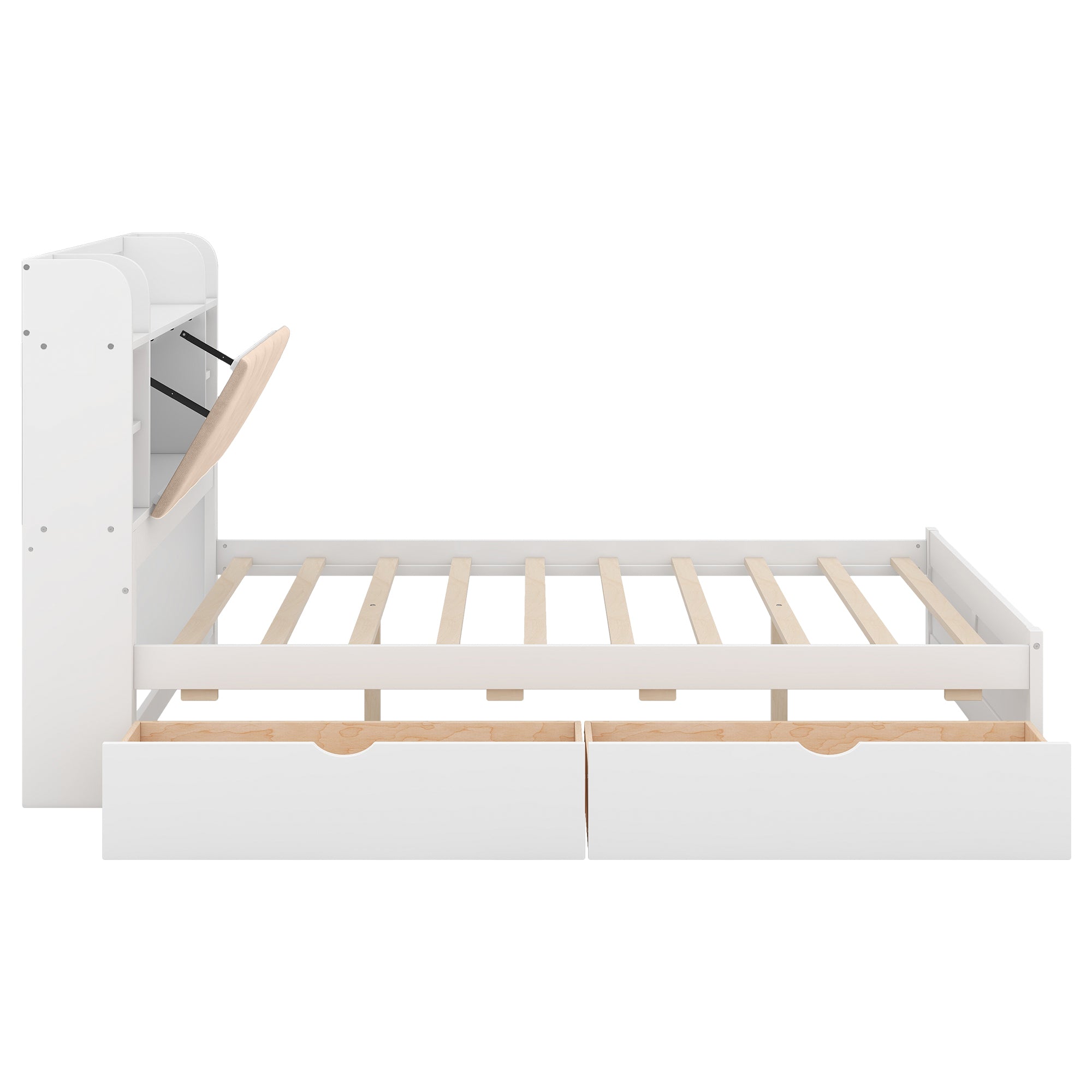 Wood Queen Size Platform Bed with Storage Headboard, Shelves and 2 Drawers, White - Atlantic Fine Furniture Melbourne FL