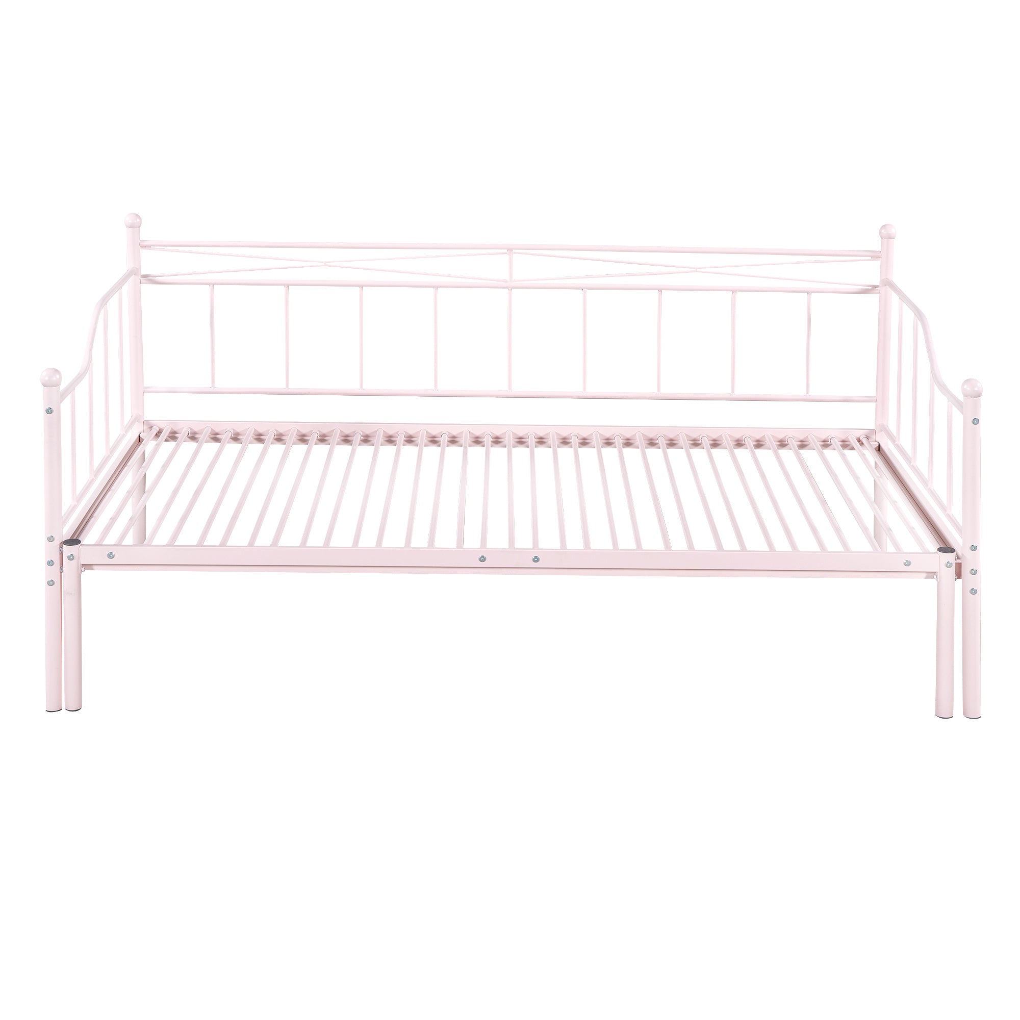 Twin Size Metal Daybed with Trundle, Daybed with Slat No Box required Pink