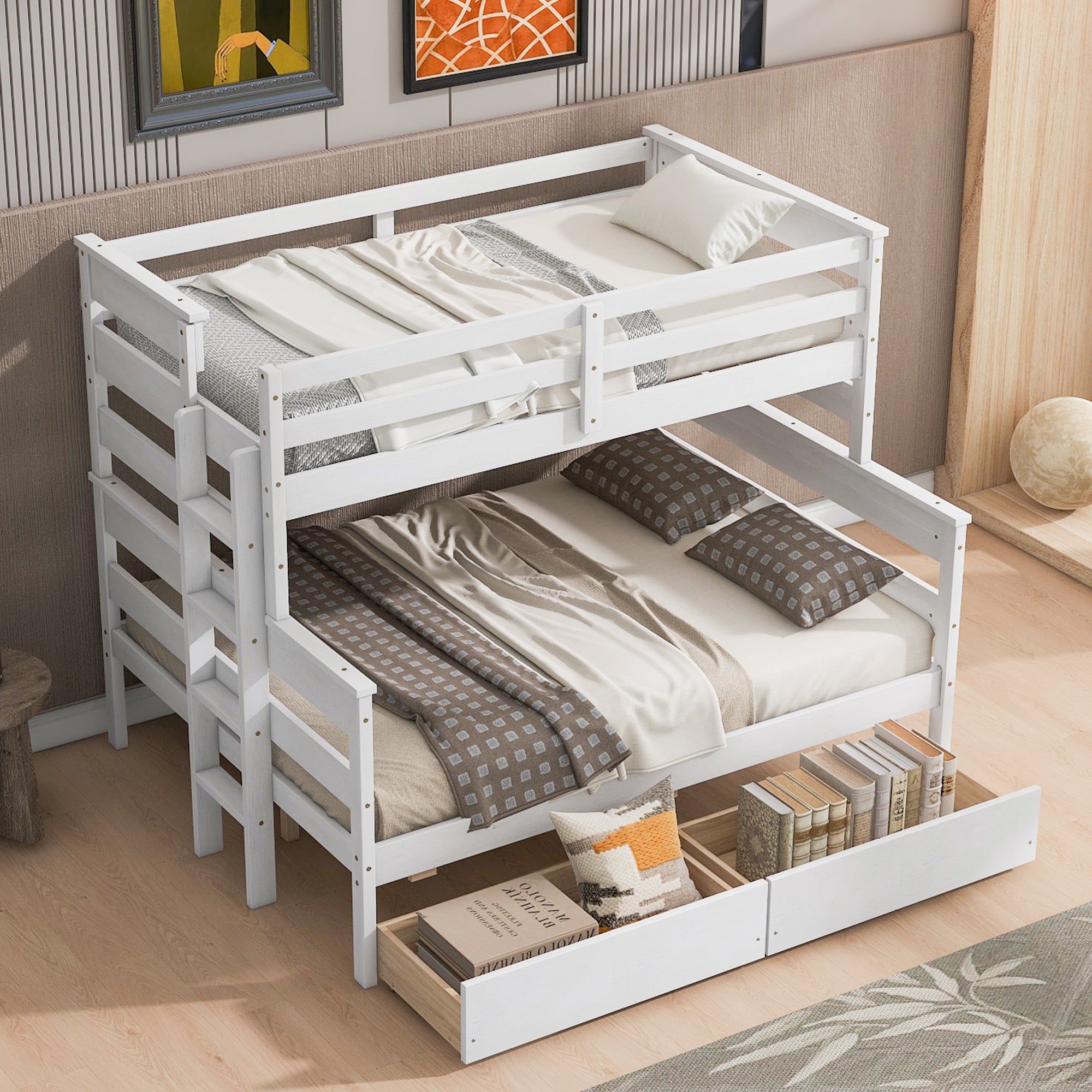Wood Twin over Full Bunk Bed with 2 Drawers, White - Atlantic Fine Furniture Melbourne FL