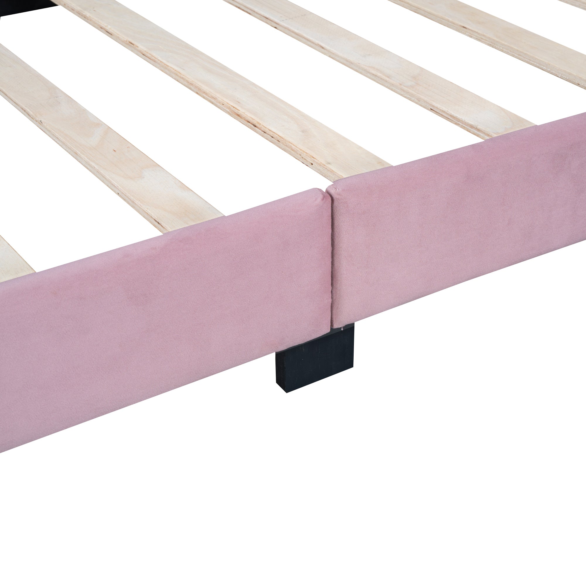Twin Size Upholstered Velvet Platform Bed with Shell-Shaped Headboard, Pink - Atlantic Fine Furniture Melbourne FL