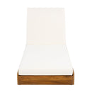 Premium Acacia Wood Lounge Chaise Set With Water Resistant Cushions, Adjustable Recline - Cream / Teak