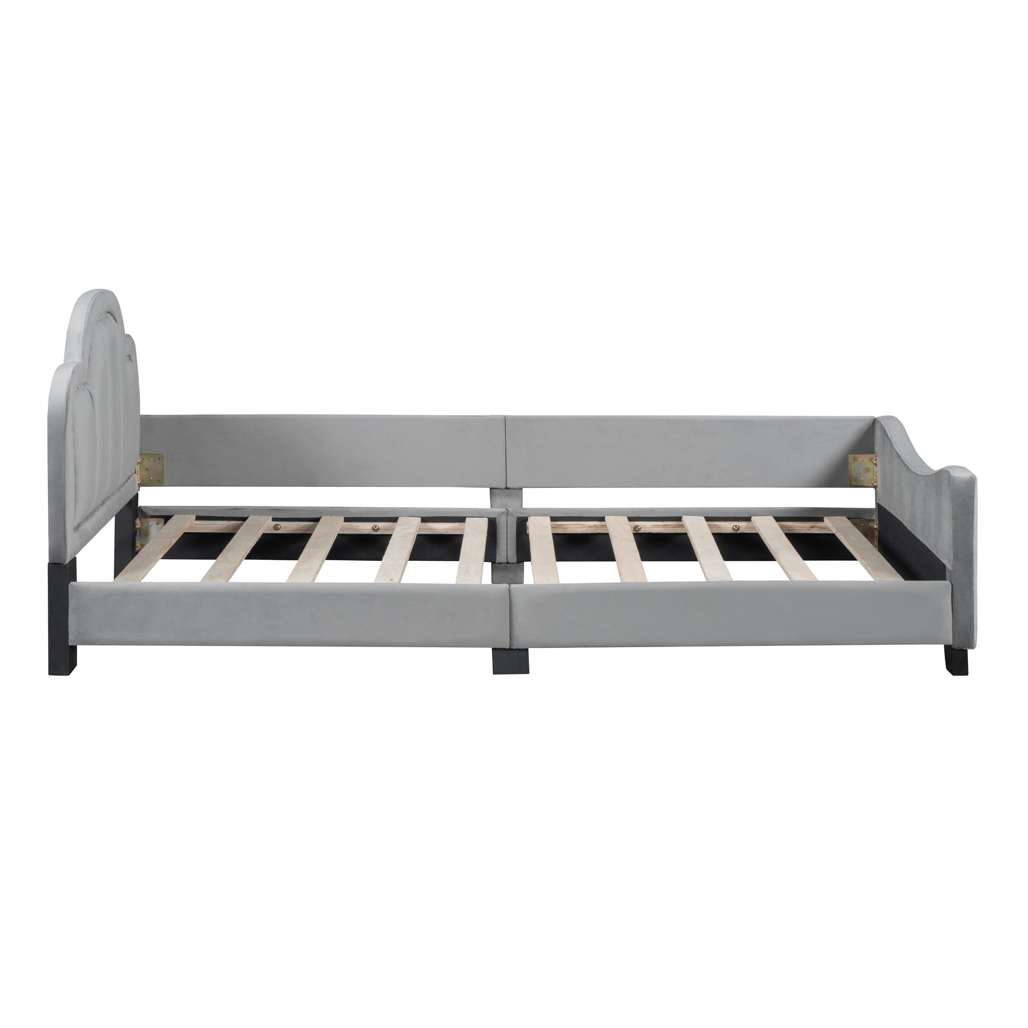 Twin Size Upholstered Daybed with Cloud Shaped Headboard, Embedded Elegant Copper Nail Design, Gray - Atlantic Fine Furniture Melbourne FL