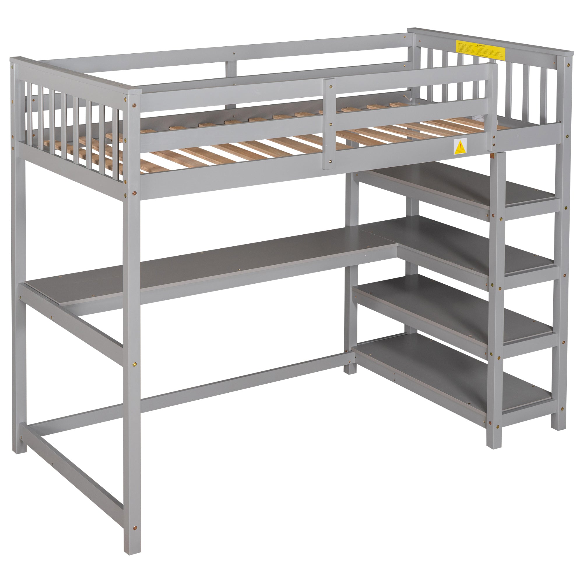 Twin Size Loft Bed with Storage Shelves and Under-bed Desk, Gray(OLD SKU:SM000245AAE-1) - Atlantic Fine Furniture Melbourne FL