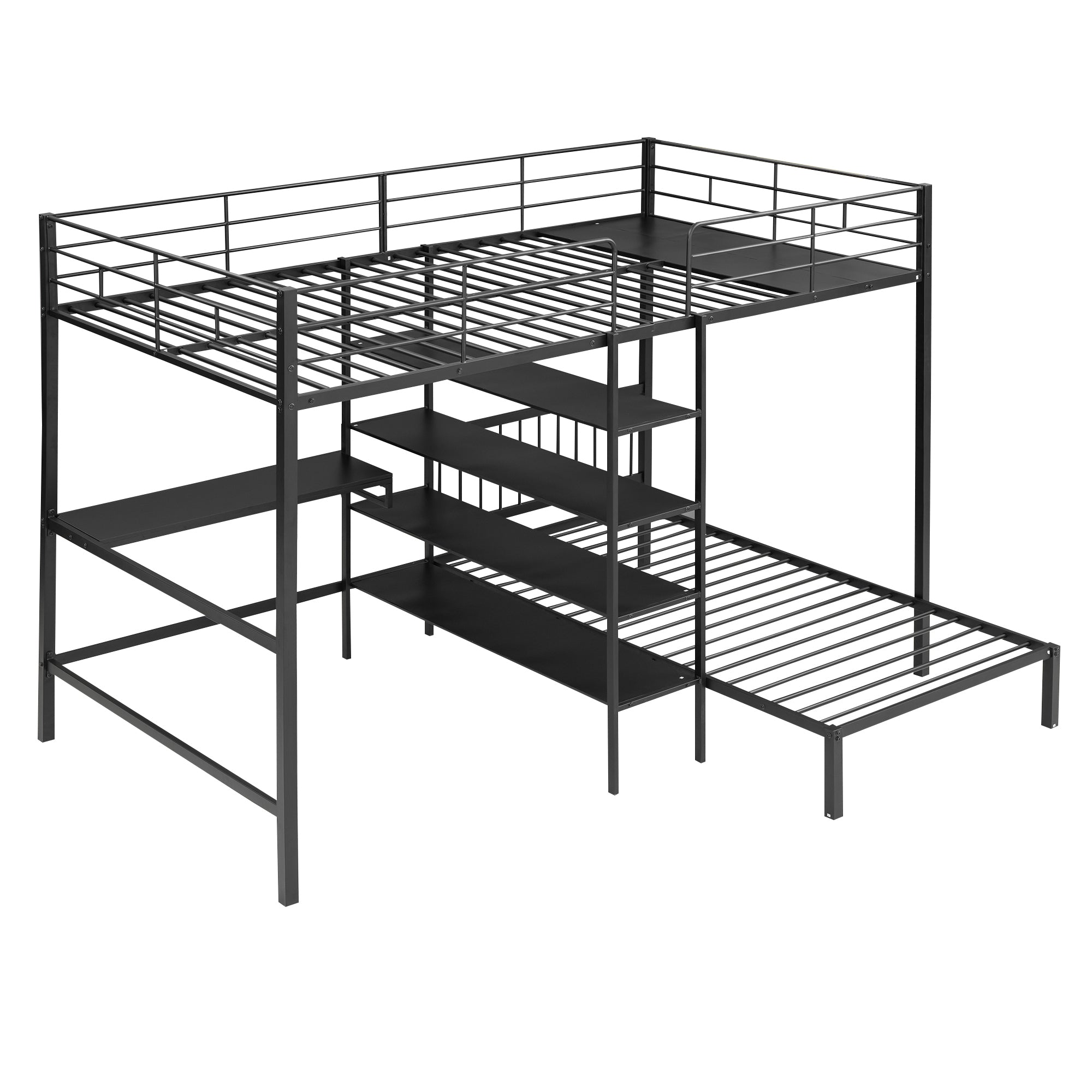 Full Over Twin Metal Bunk Bed with Built-in Desk, Shelves and Ladder, Black - Atlantic Fine Furniture Melbourne FL