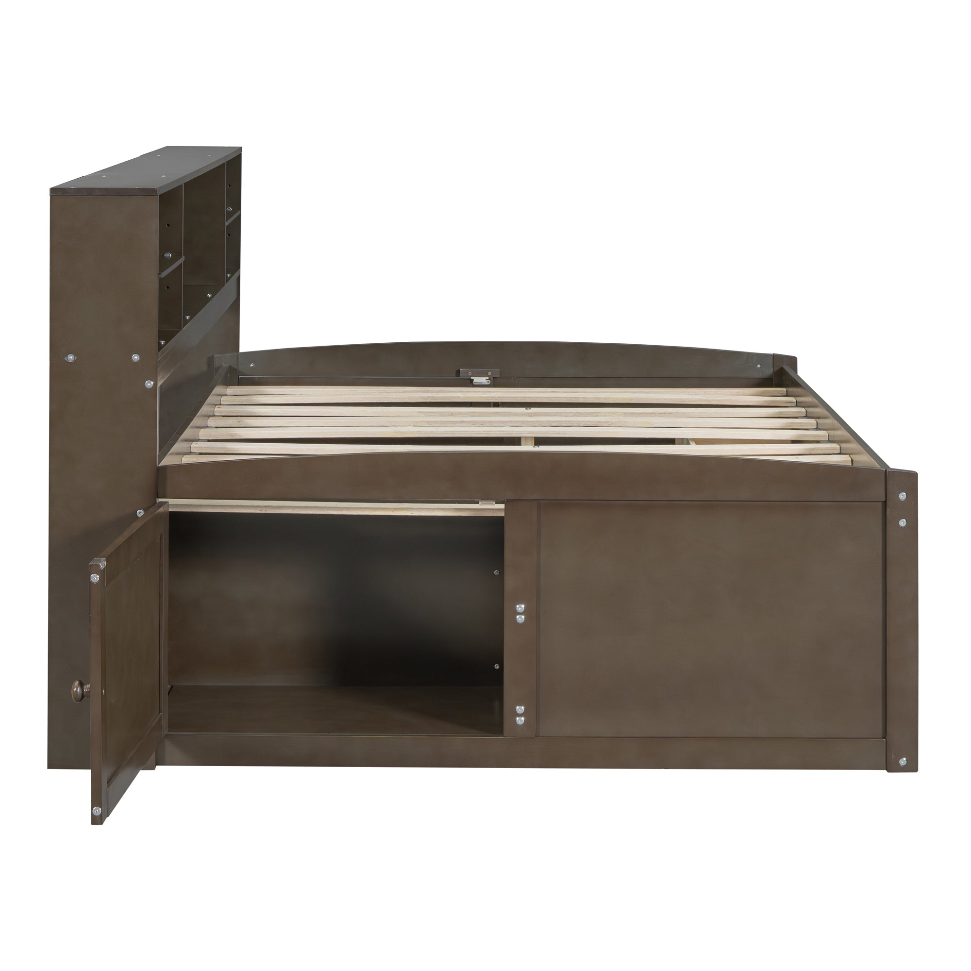 Full Size Wood Daybed with 2 Bedside Cabinets, Upper Shelves and 4 Drawers, Antique Brown - Atlantic Fine Furniture Melbourne FL