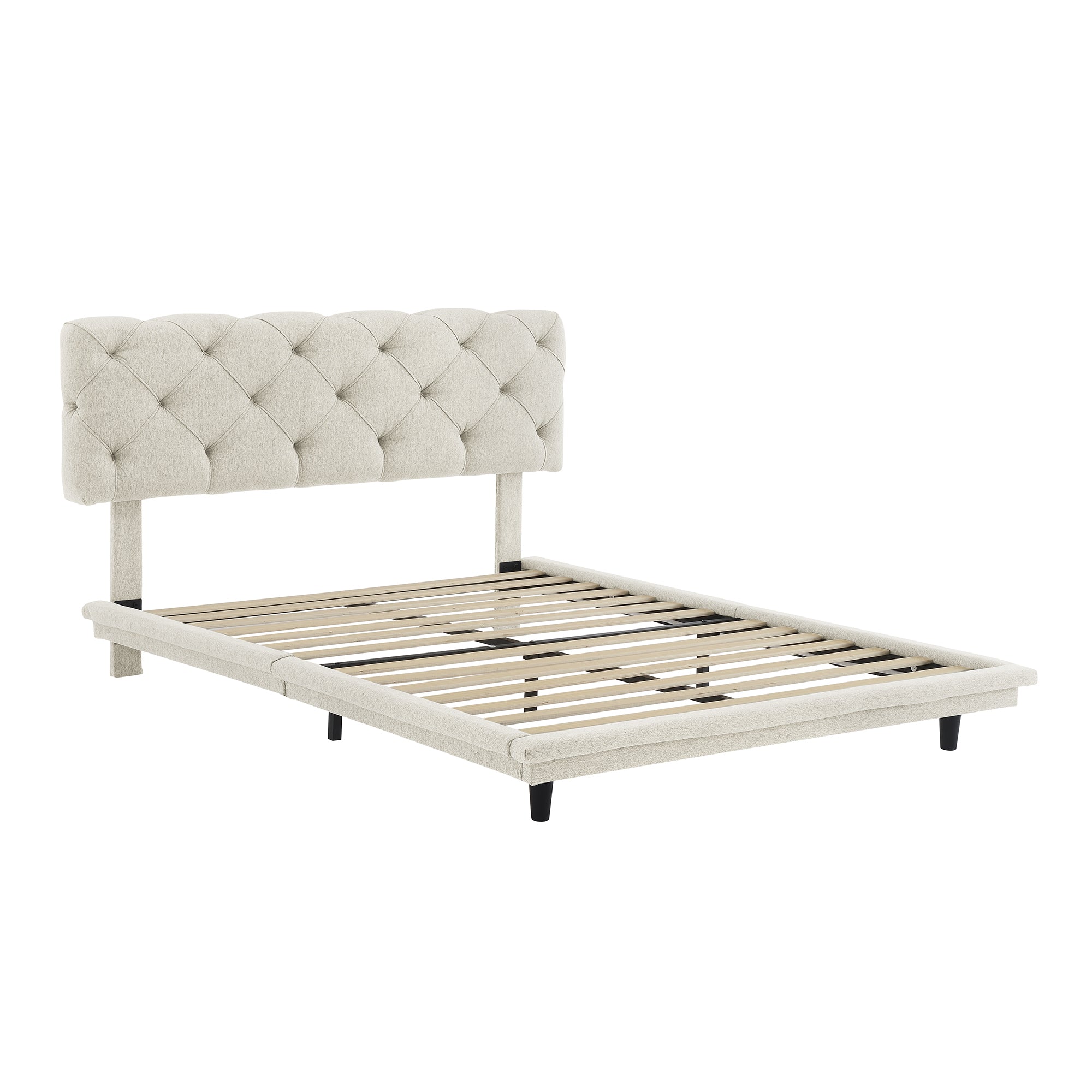 Full Size Upholstered Bed with Light Stripe, Floating Platform Bed, Linen Fabric,Beige - Atlantic Fine Furniture Melbourne FL