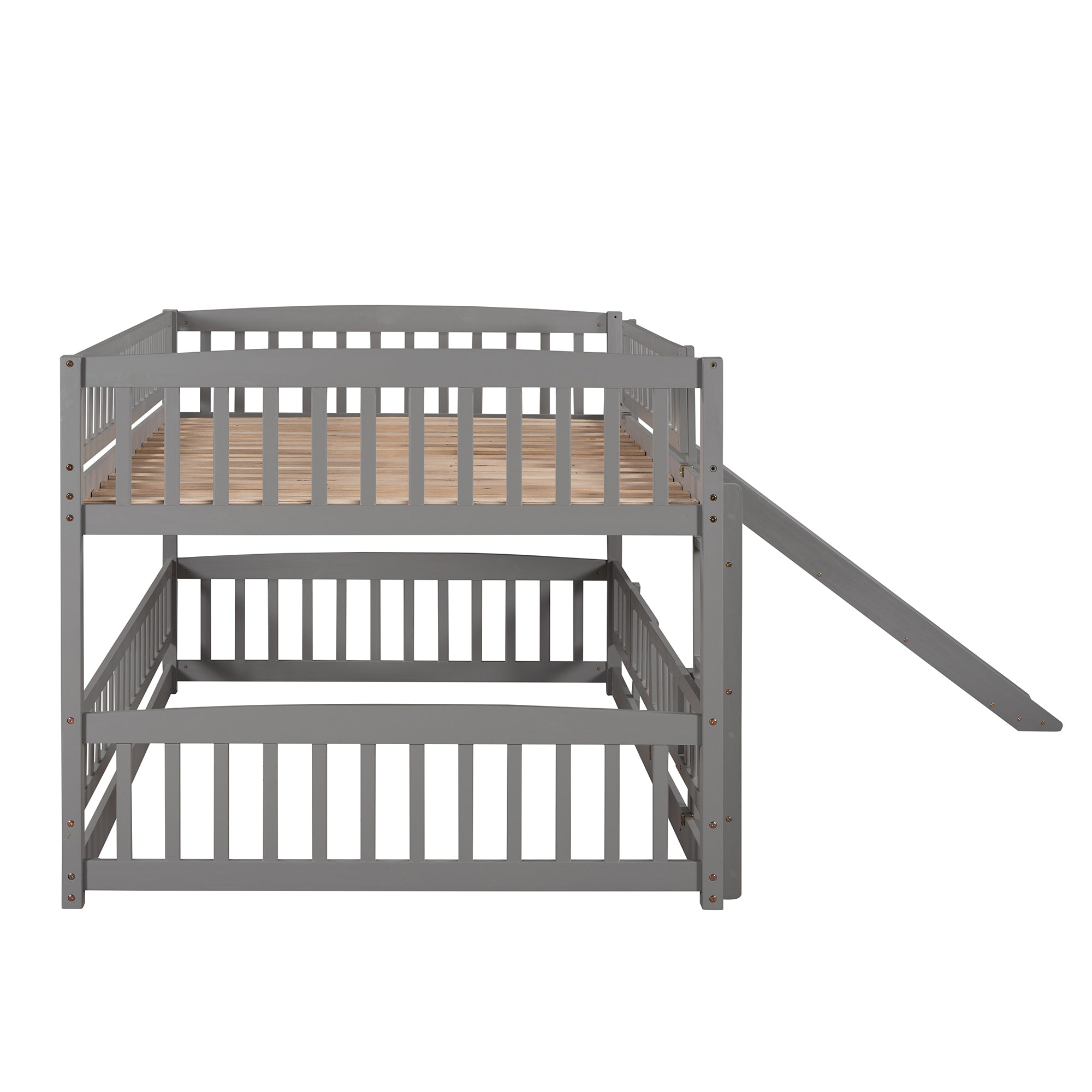 Bunk Bed with Slide,Full Over Full Low Bunk Bed with Fence and Ladder for Toddler Kids Teens Gray - Atlantic Fine Furniture Melbourne FL