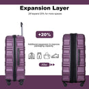 Expandable 3 Piece Luggage Sets Pc Lightweight & Durable Suitcase With Two Hooks, Spinner Wheels, Tsa Lock, (21/25/29) - Dark Purple